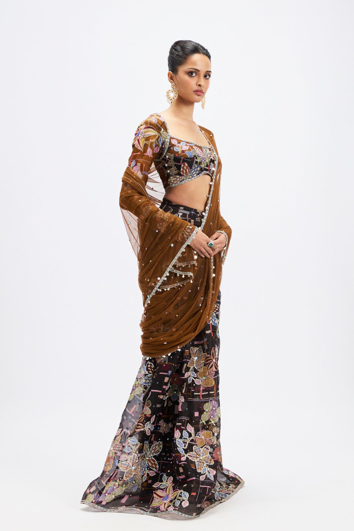 Sepia Organza Lehenga Set