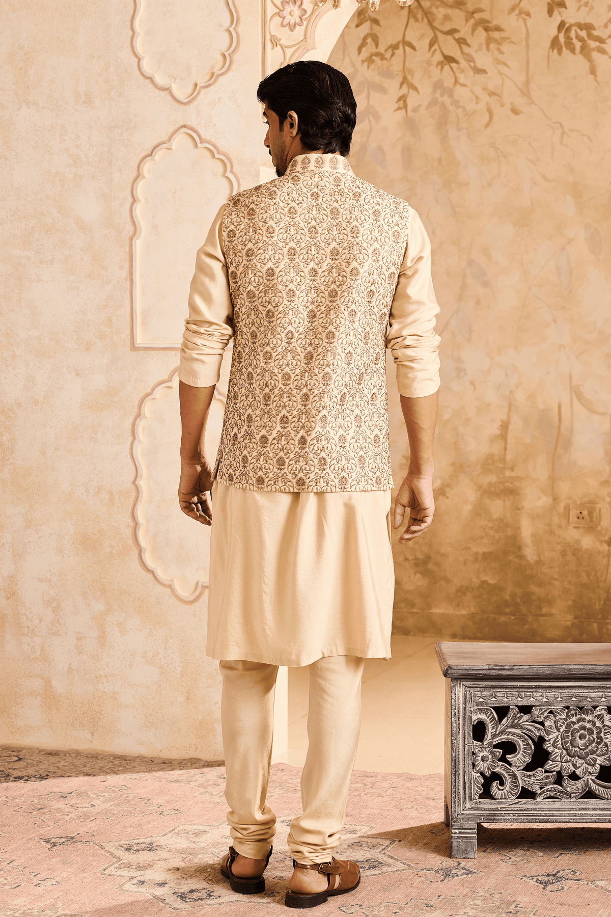 Beige Bundi Jacket Kurta Set