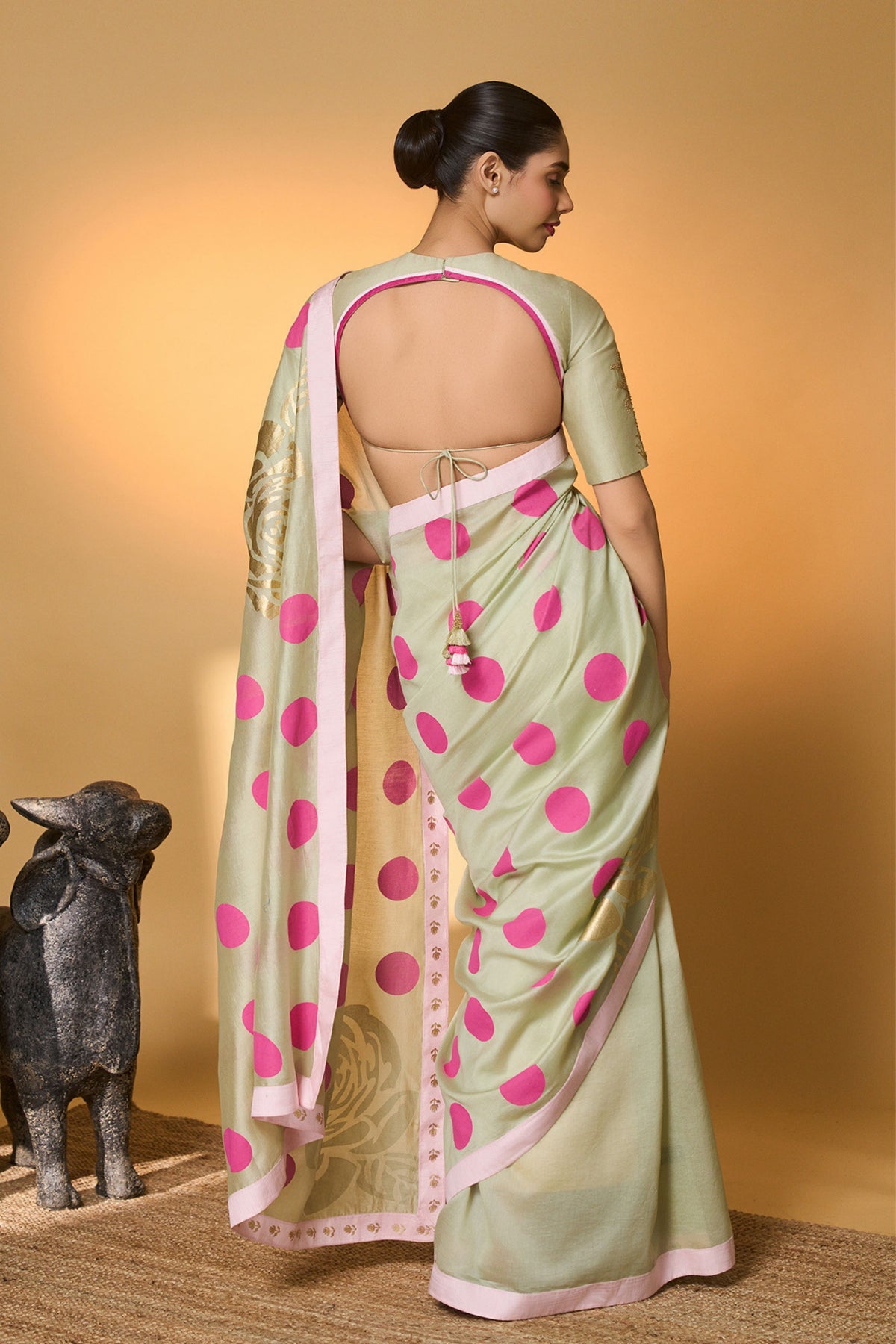 Mint Rose Blush Polka Saree