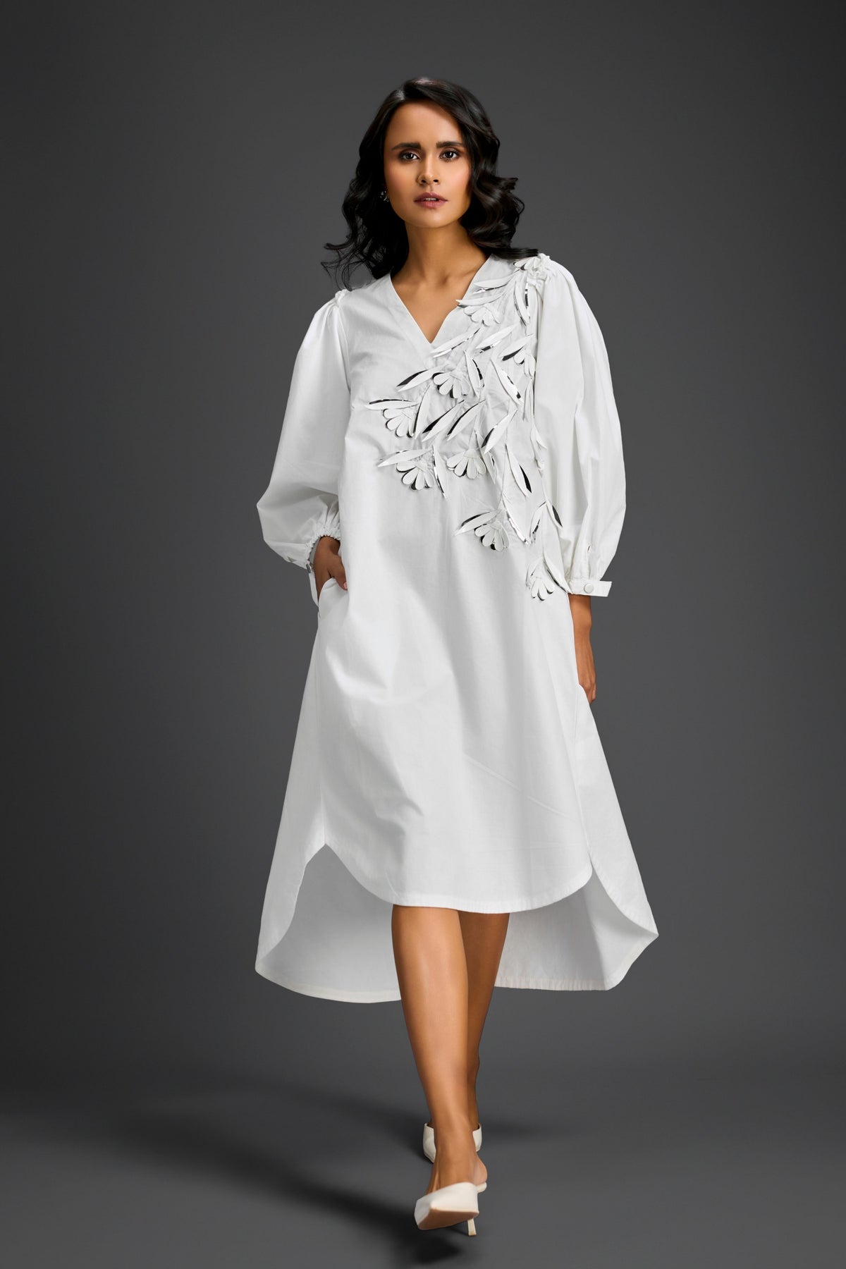 White High-low V-neck Dress