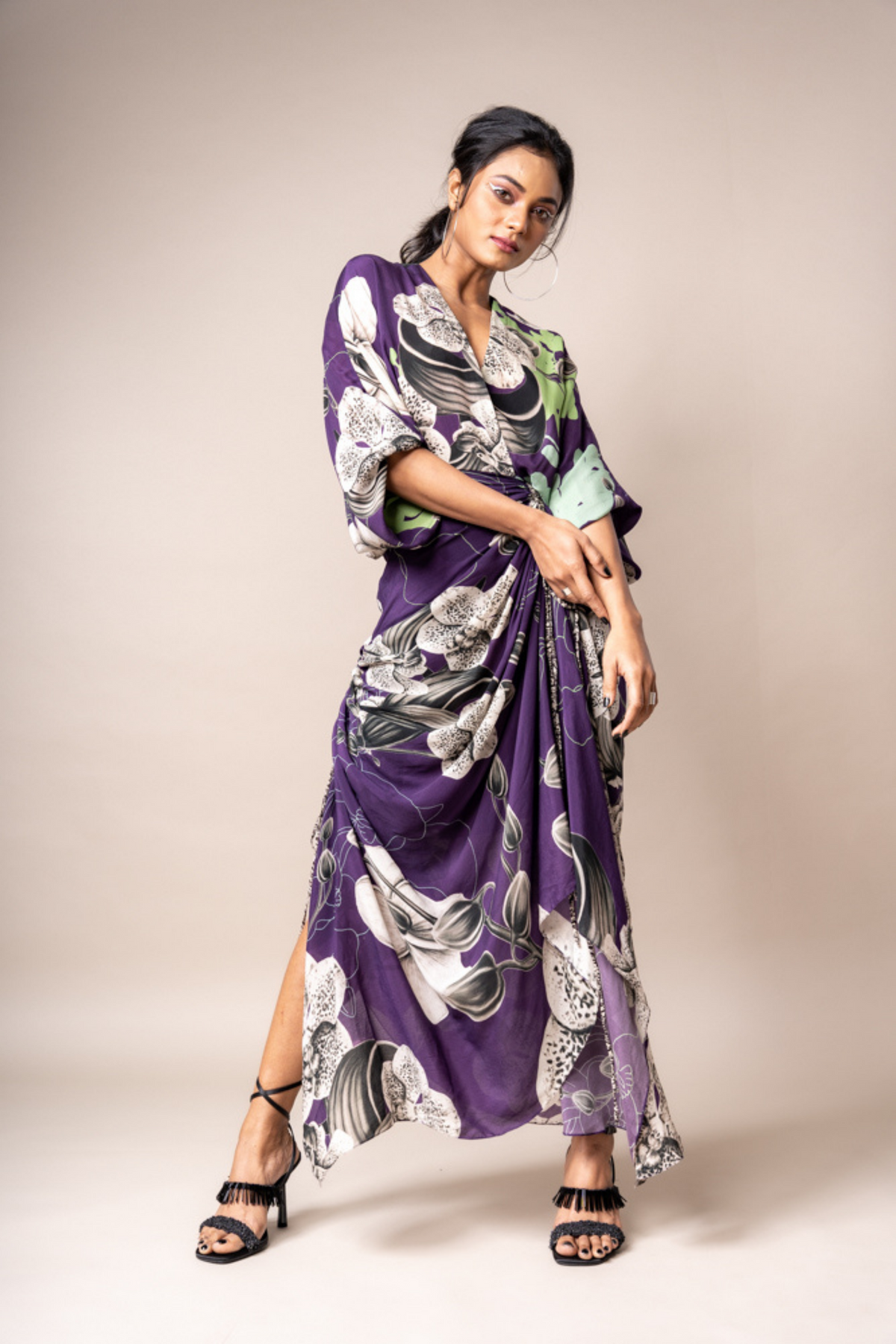 Aubergine Print Wrap Dress