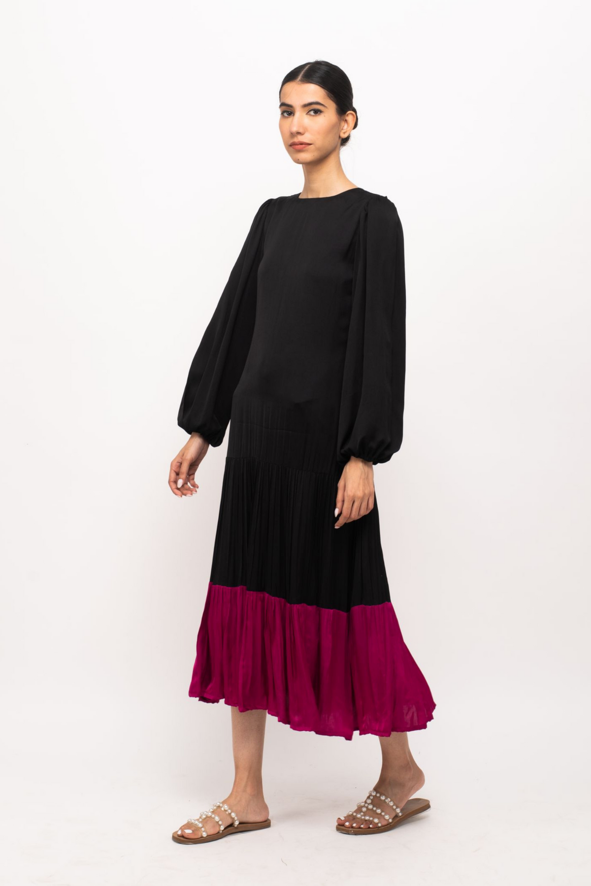 Black and Wine Gather Maxi Dress