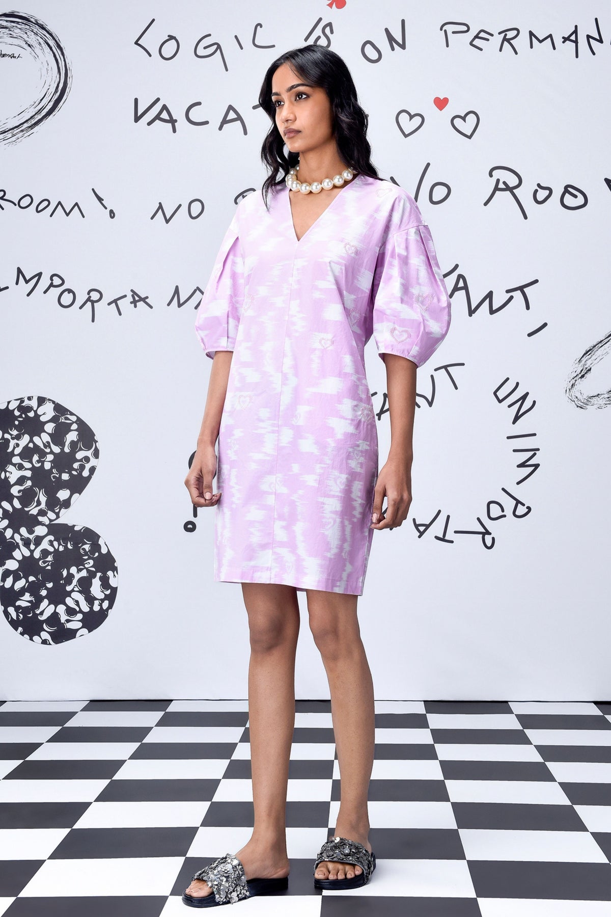 Ikkat Check Dress Smoothie Pink