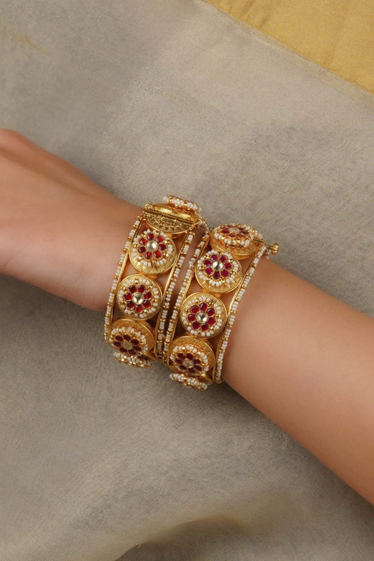 Red Jadau Kundan Bangles