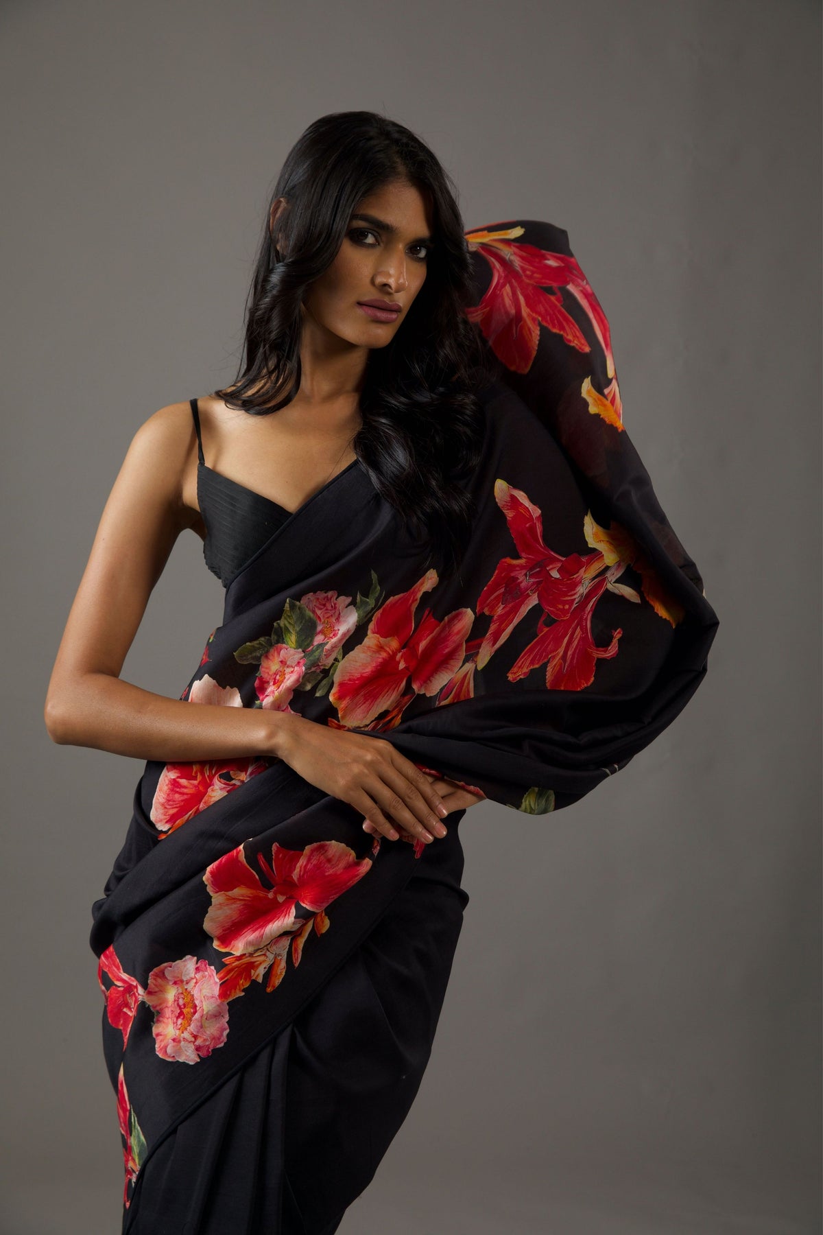 Digital Print Black Chanderi Saree
