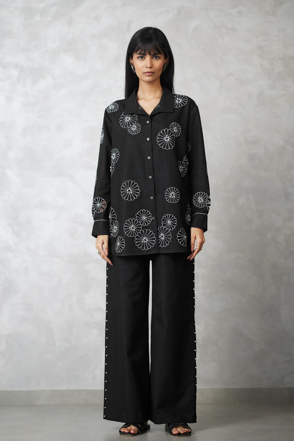 Black Denim Cutwork Co-ord Set