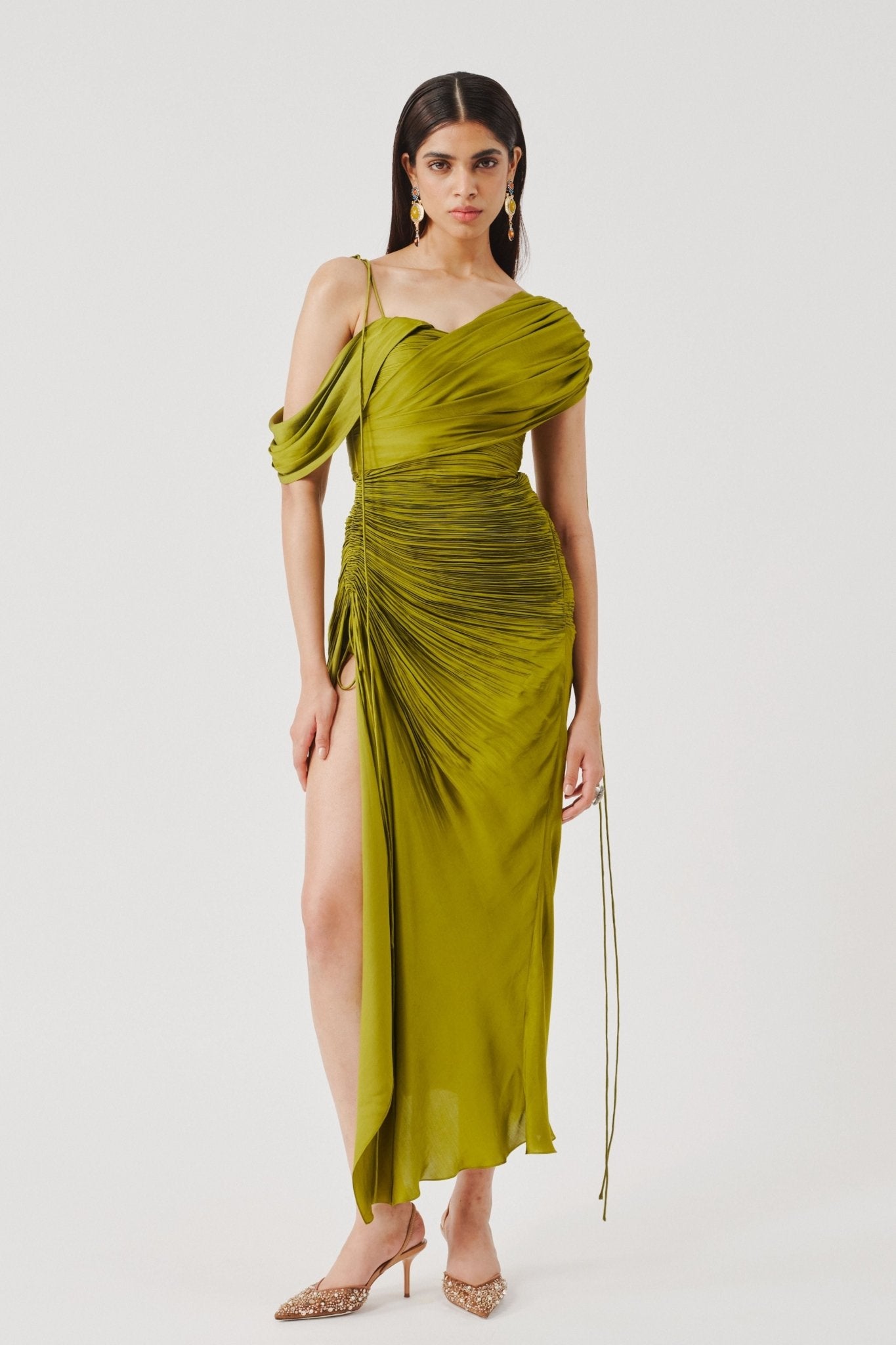 Olive Ruched Dress - Aroka - Elahe