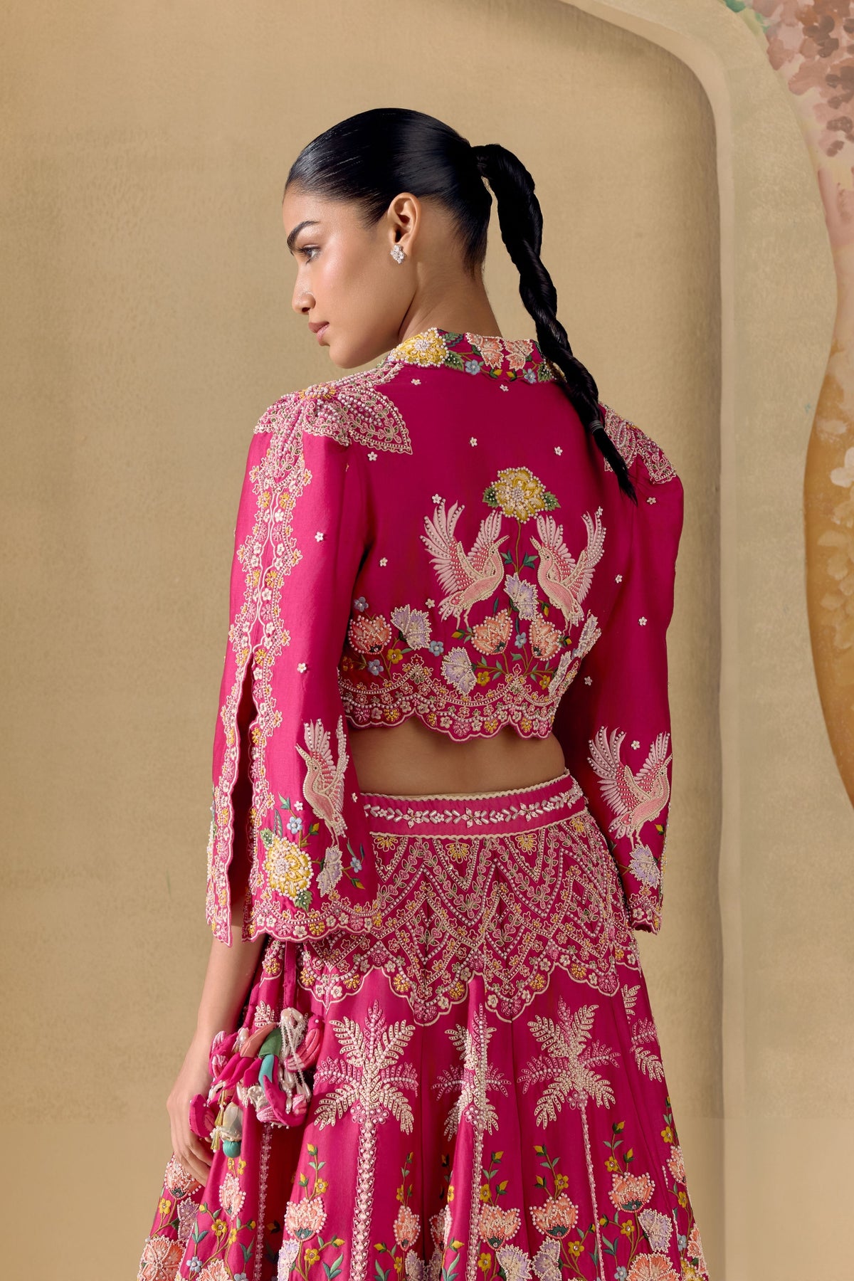 Fuchsia Floral Cordwork Lehenga