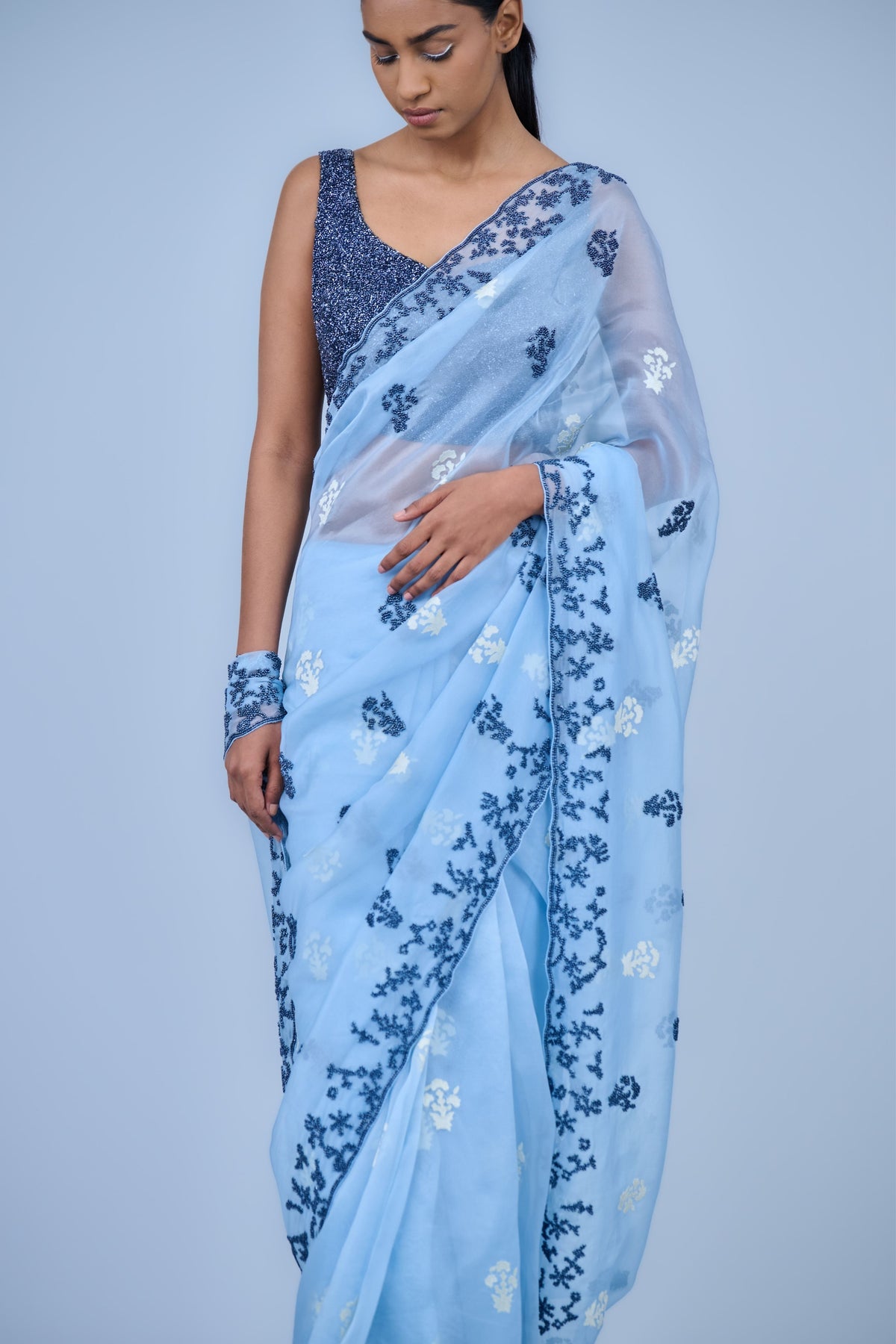 Space Blue Beaded Blouse