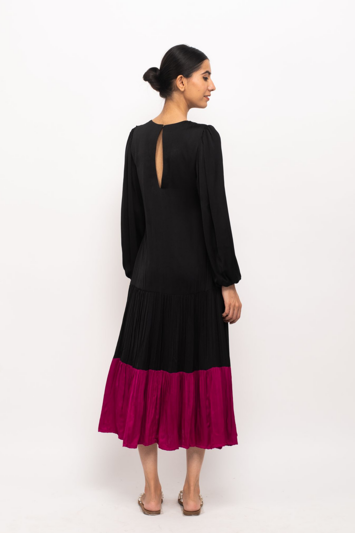 Black and Wine Gather Maxi Dress