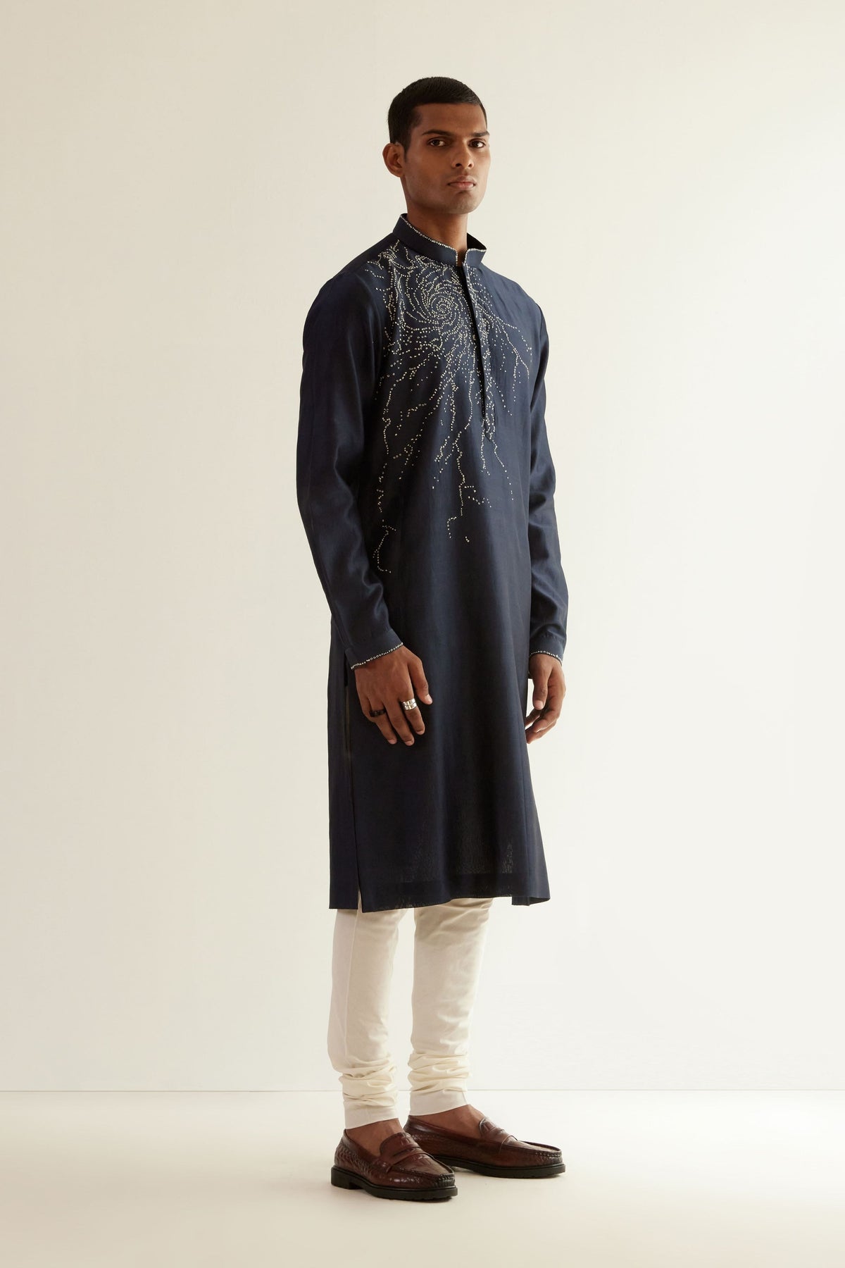 Black Hole Placement Emb Kurta Set