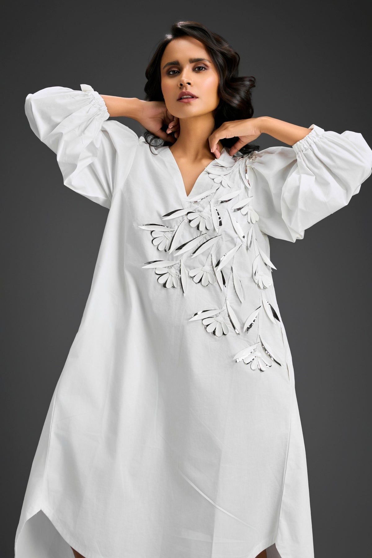 White High-low V-neck Dress