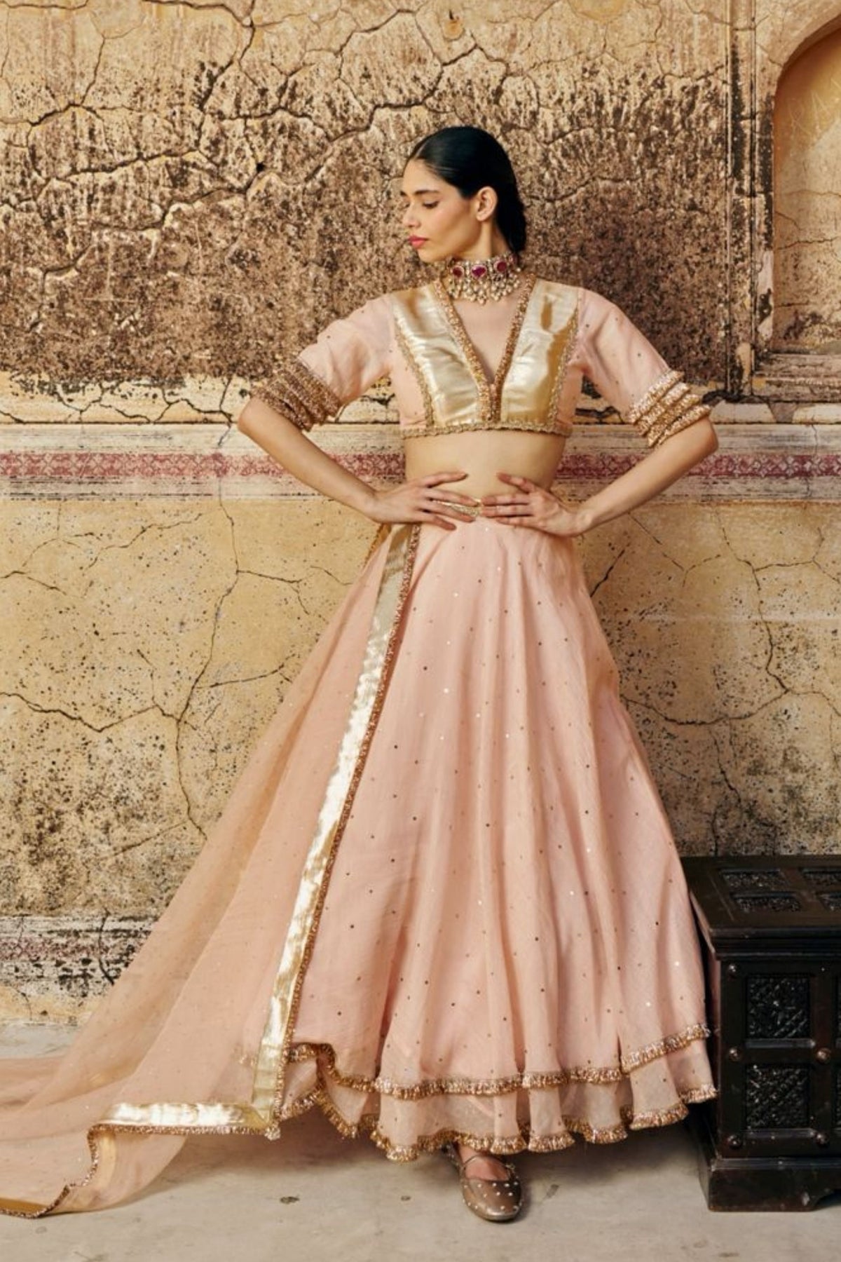 Vintage Blush Mukesh Lehenga Set