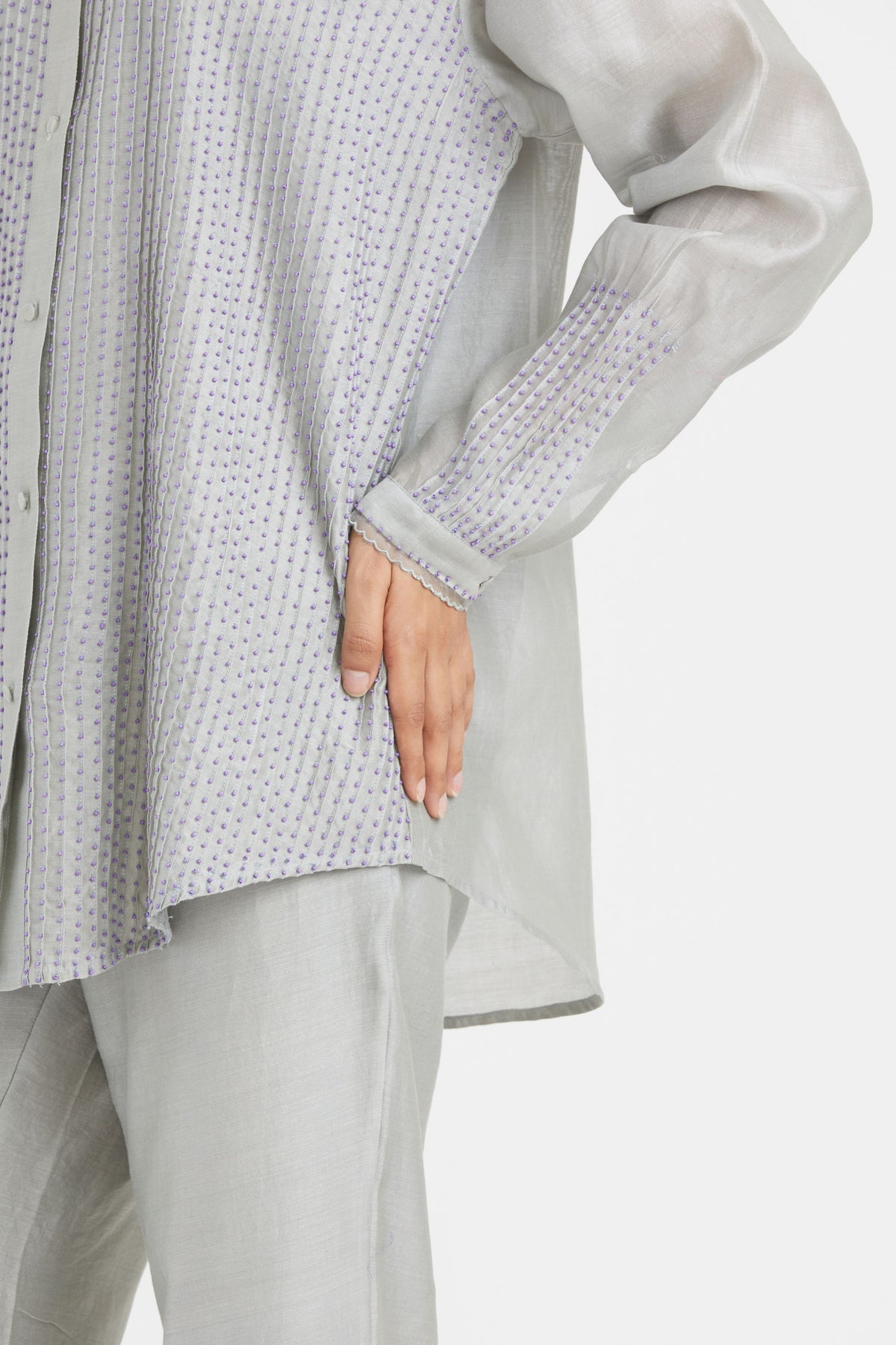 Bluish Grey Chanderi Co-ord Set