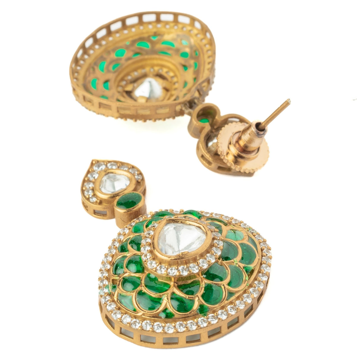 Gold Plated Green Pair of Earrings