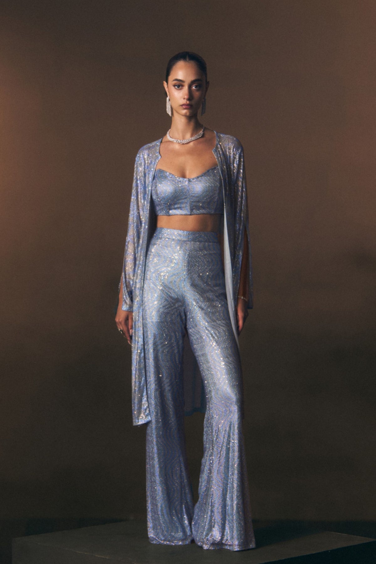 Blue Sharara Pants with Jacket