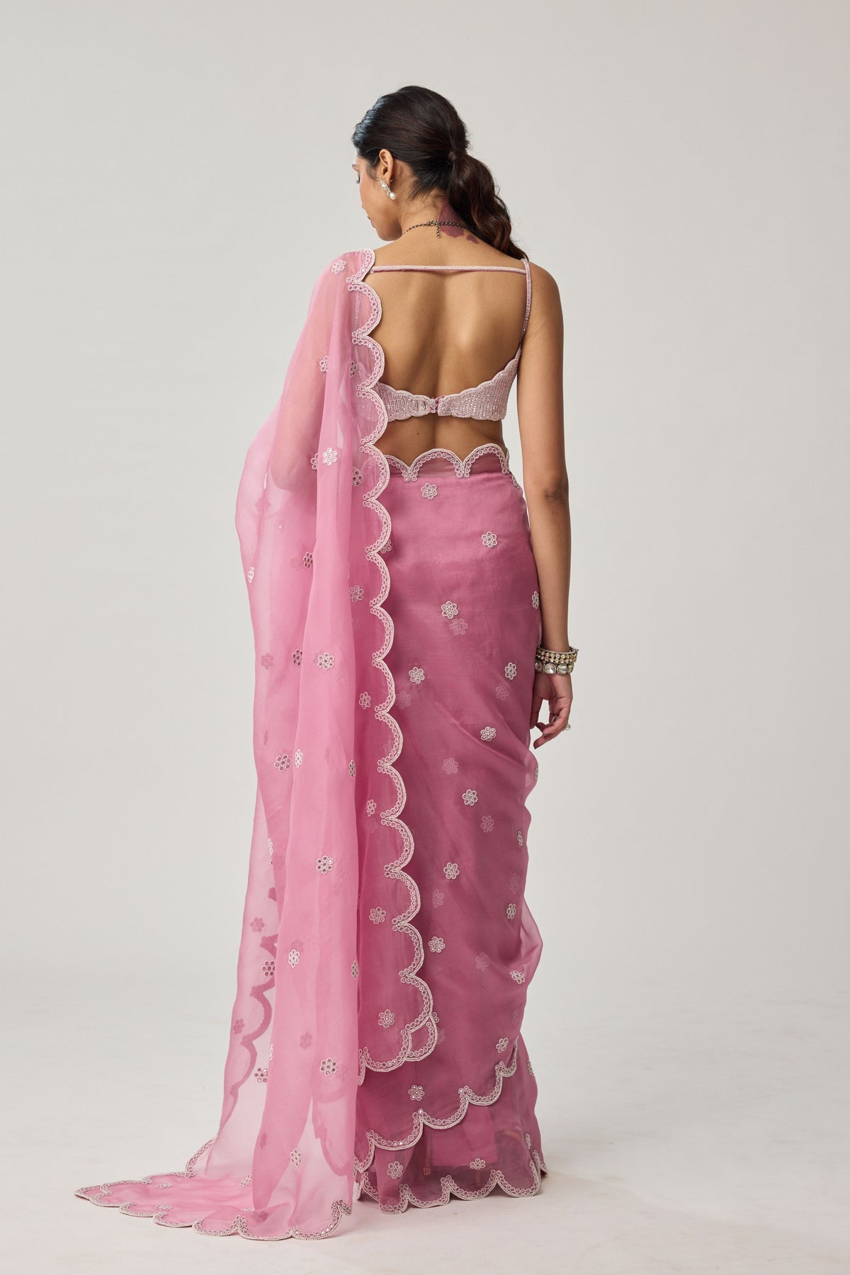 Onion Pink Pearl Saree Set