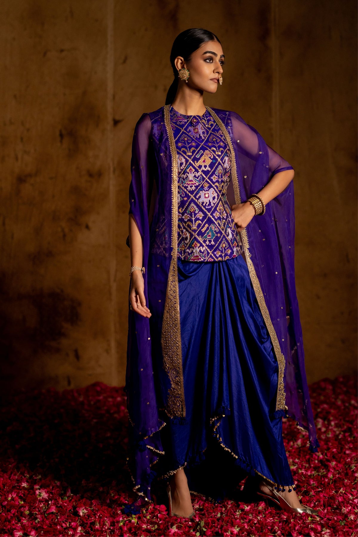 Blue Manjri Patola Skirt Set