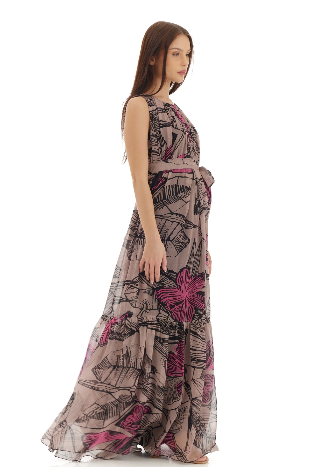 Grey Floral Long Dress