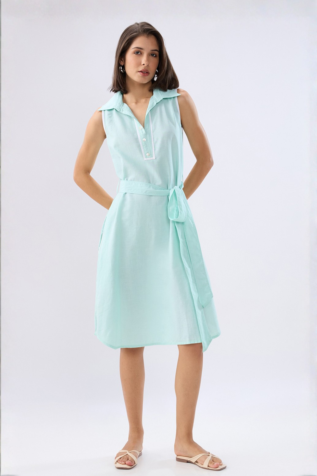 Blue A-line Tie-up Dress