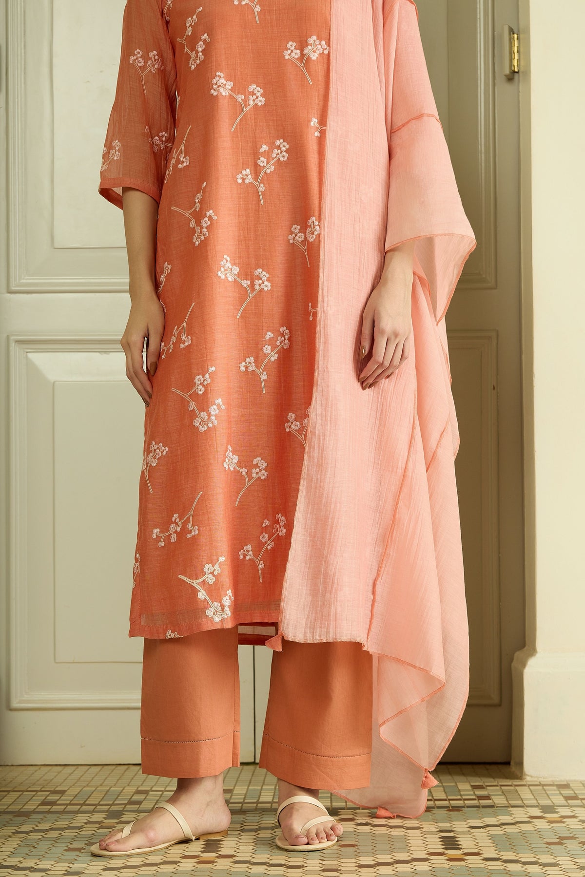 Tangerine Embroidered Kurta Set