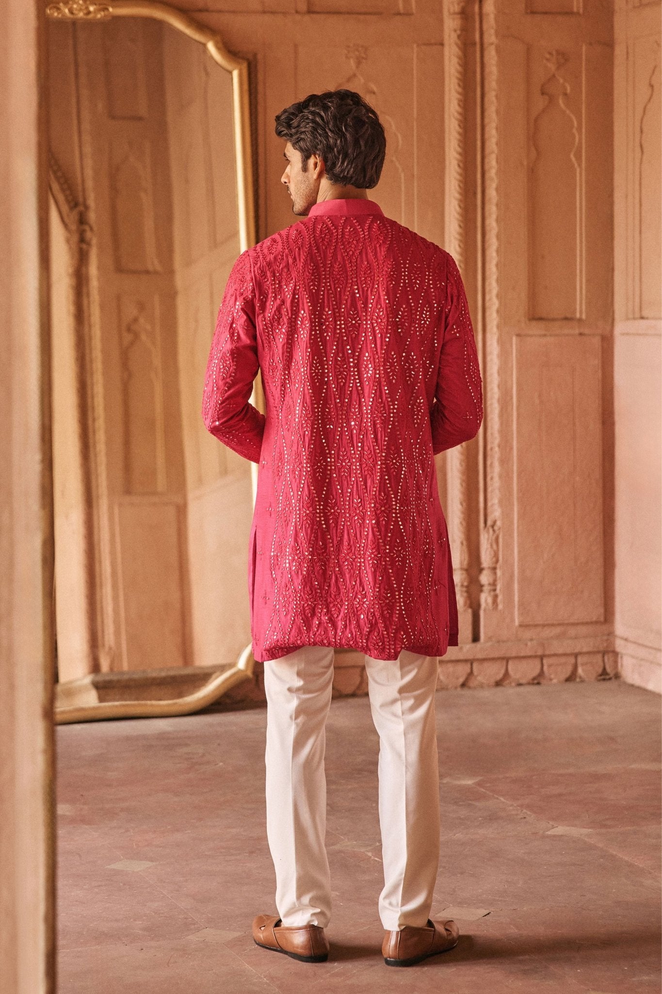 Pink Mirrorwork Kurta Set - Anjanaa M Dang Menswear - Elahe