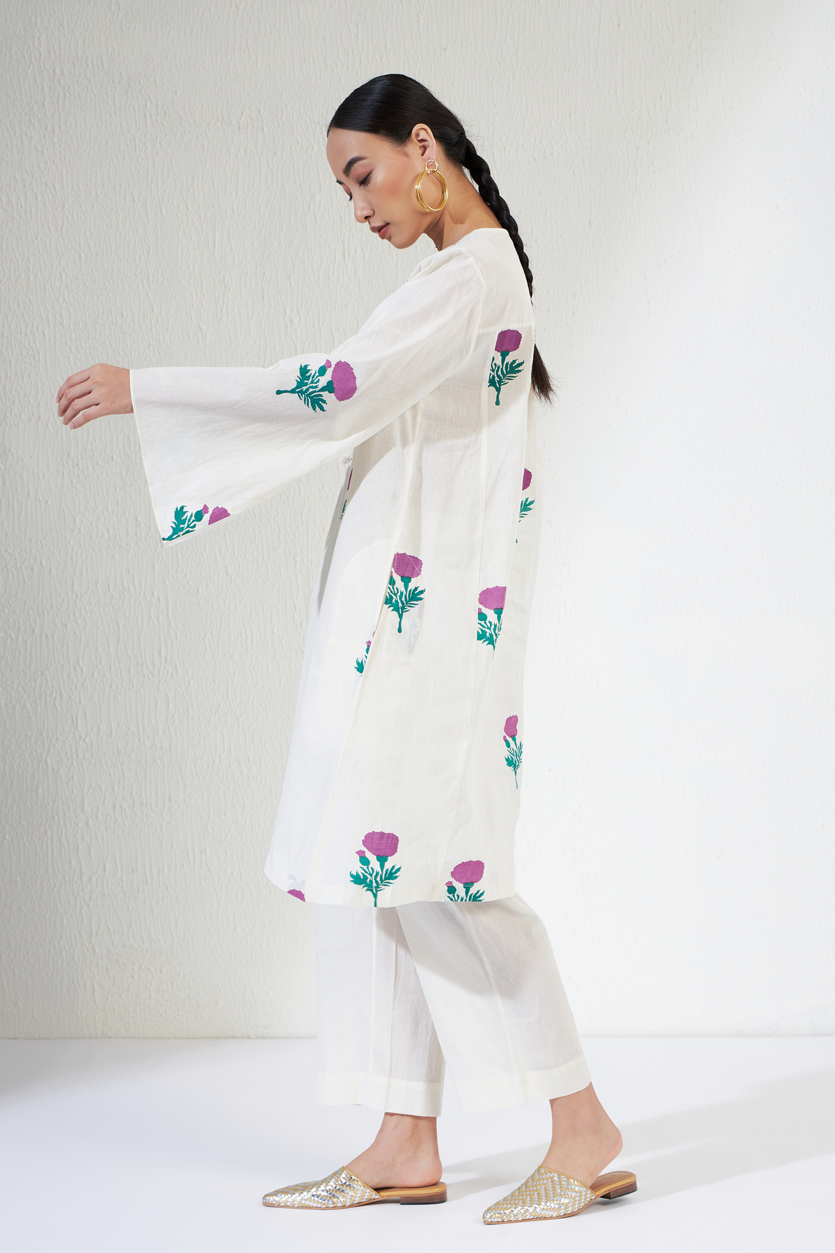 White Block Print Kurta Set