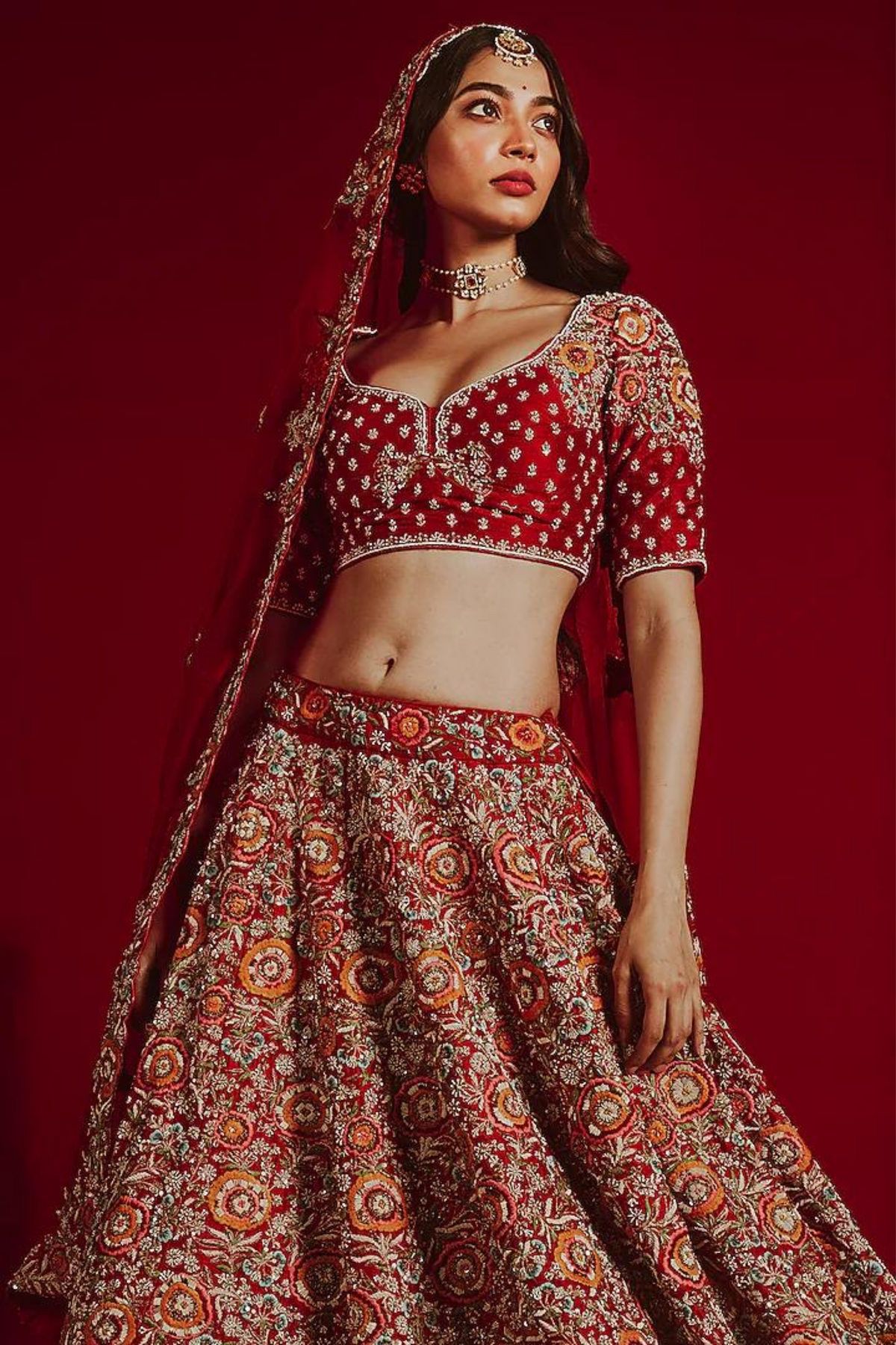 Red Embroidered Lehenga Set