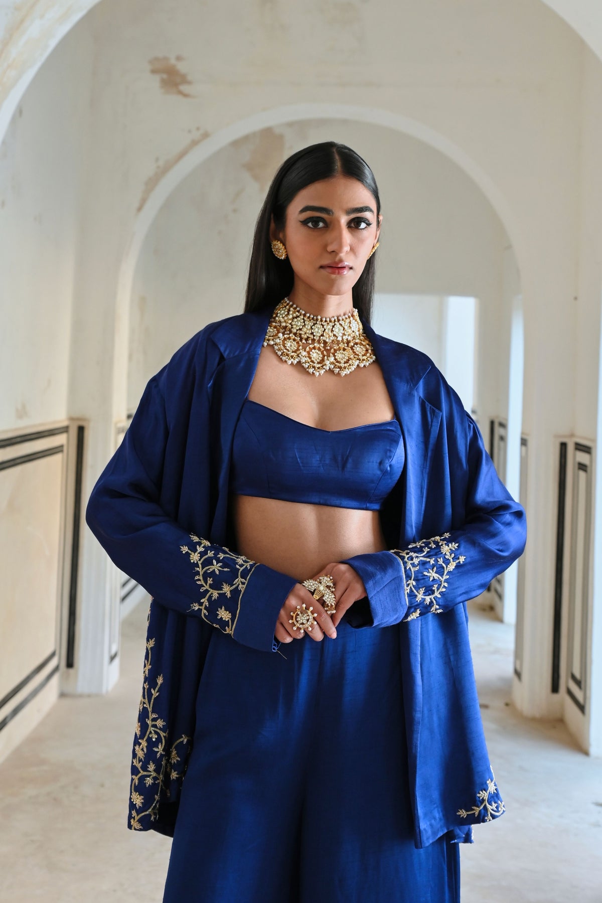 Royal Blue Embroidered Palazzo Set