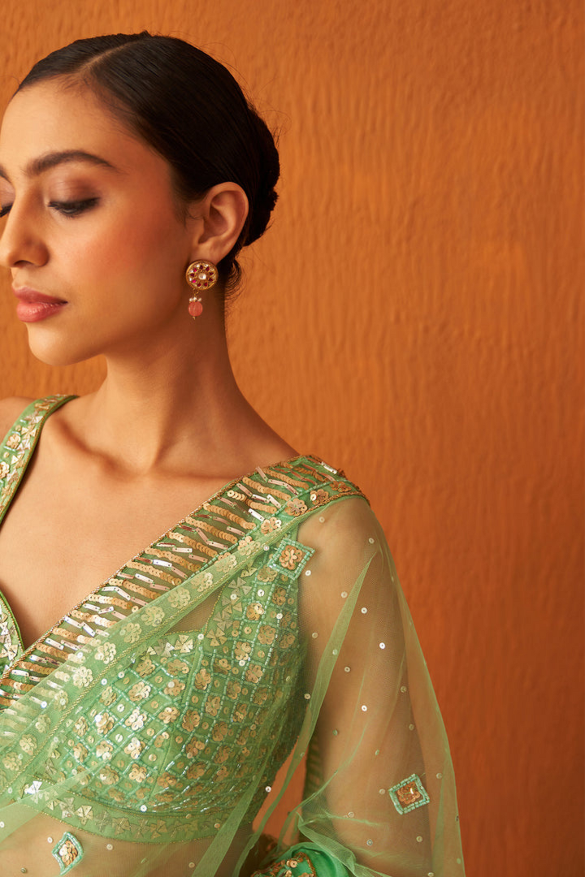 Sea Green Net Saree