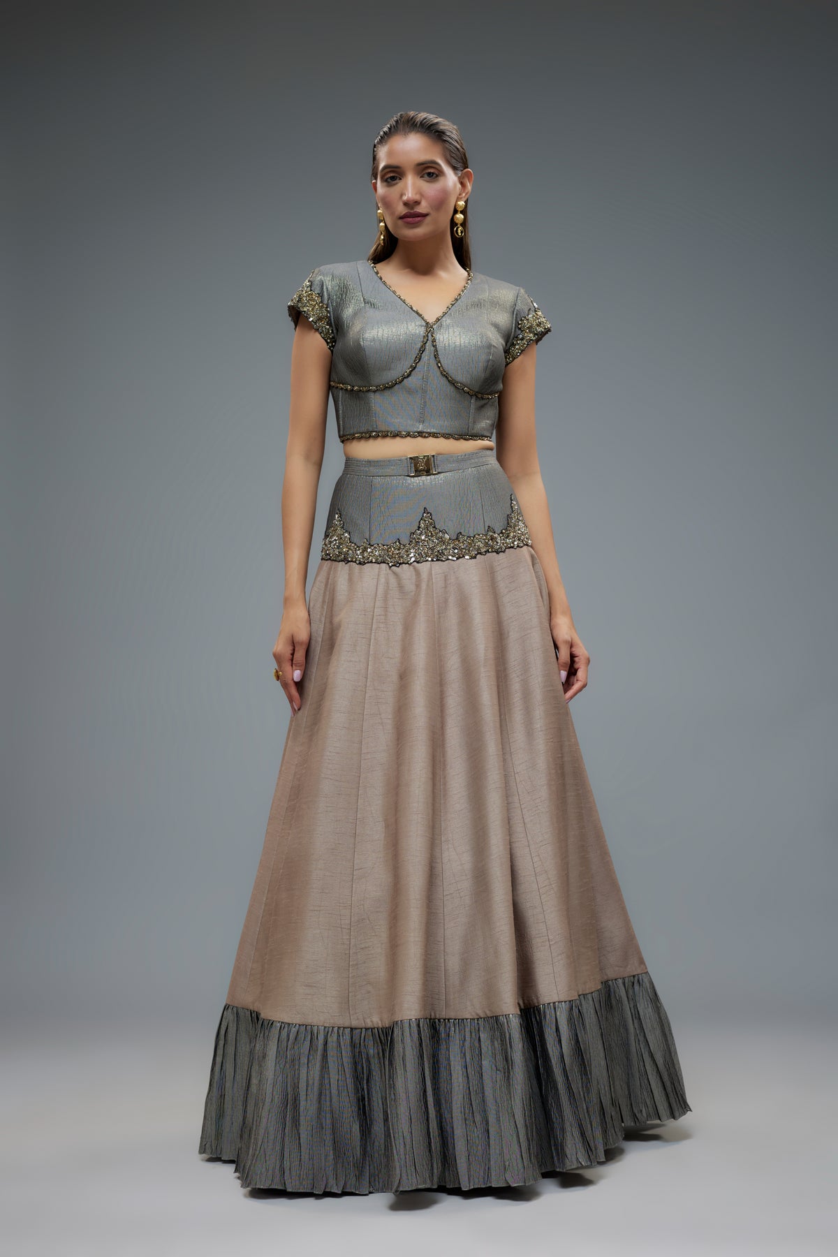 Grey and Pink Lehenga Set