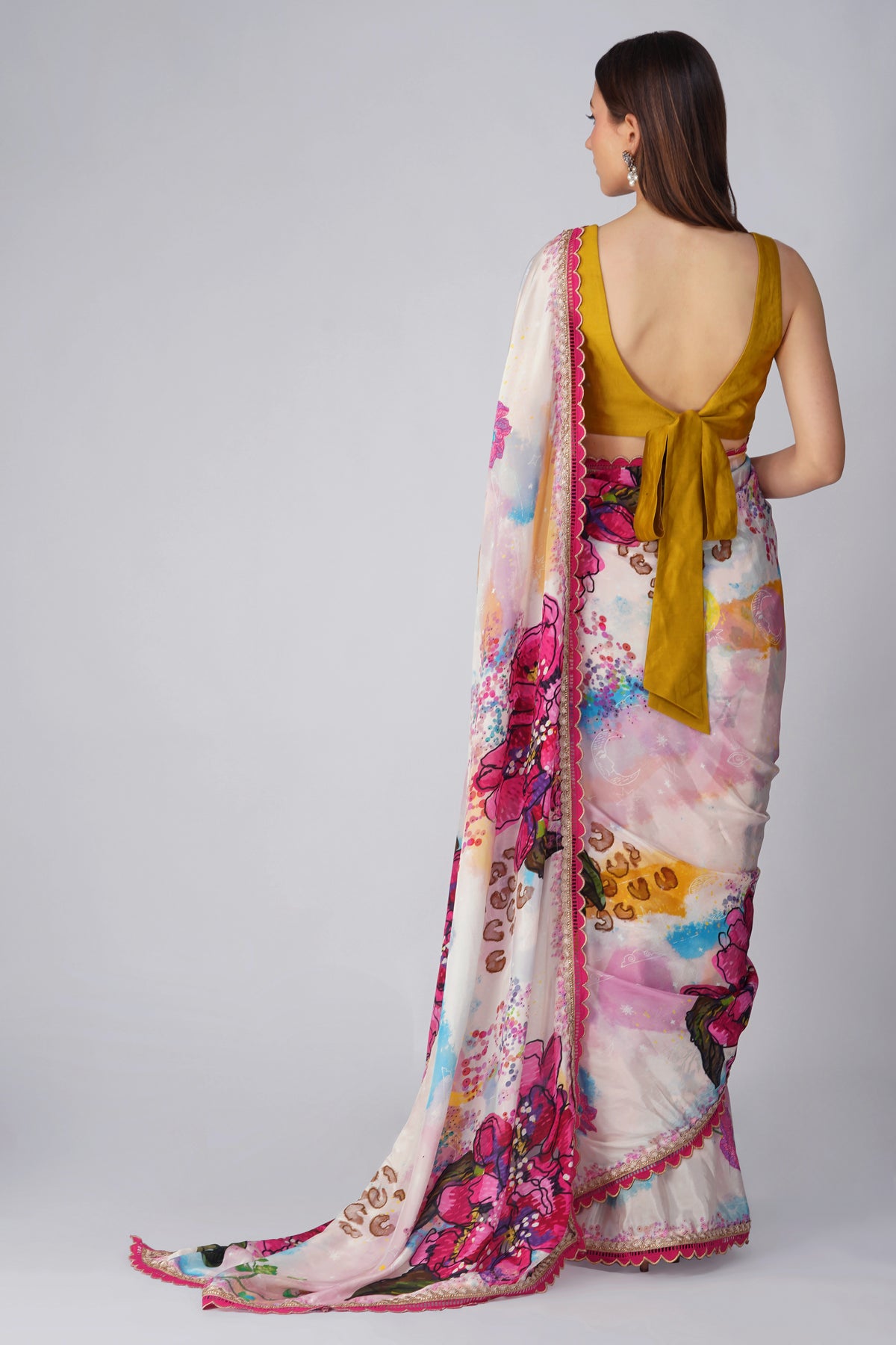 Big Flower Printed Saree Set