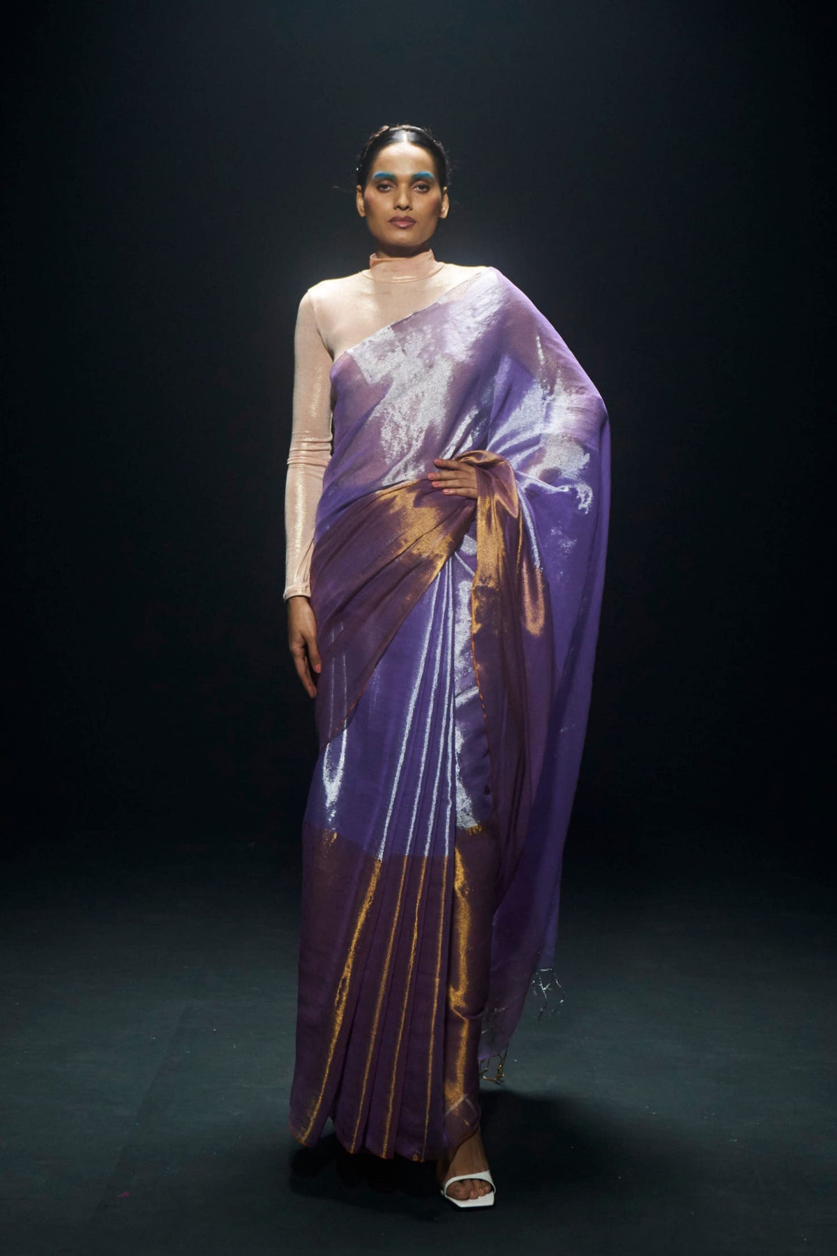 Purple Gold Zari Tissue Saree