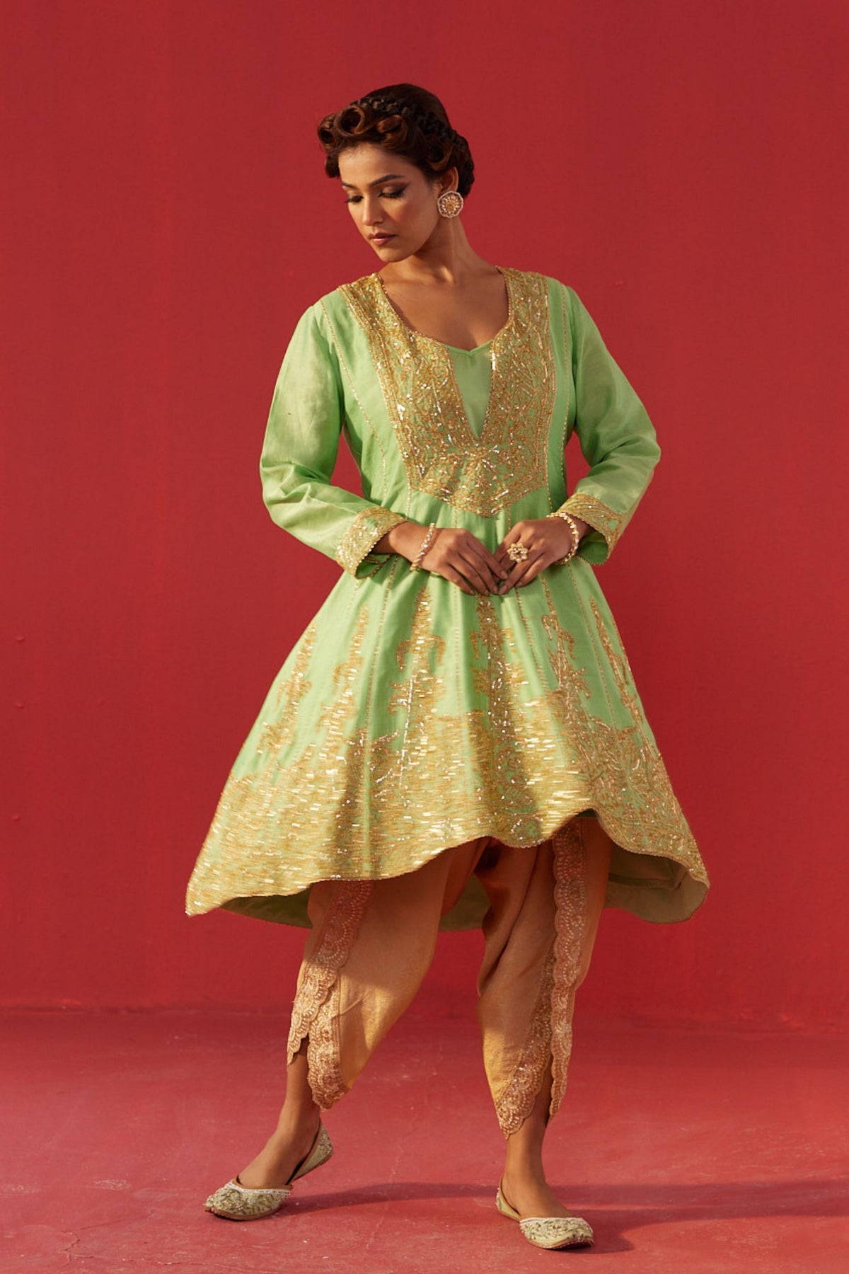 Pista Green Kalidar Kurta Set