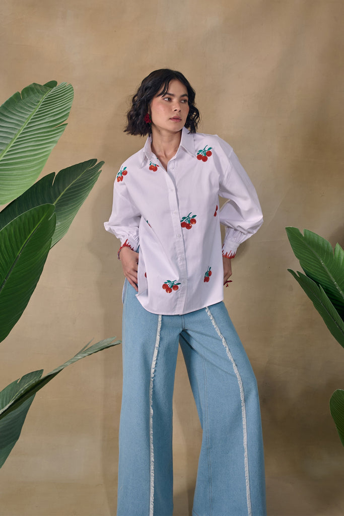 Pocketful of Cherrie - Citrus Blanc Embroidered Shirt - Elahe