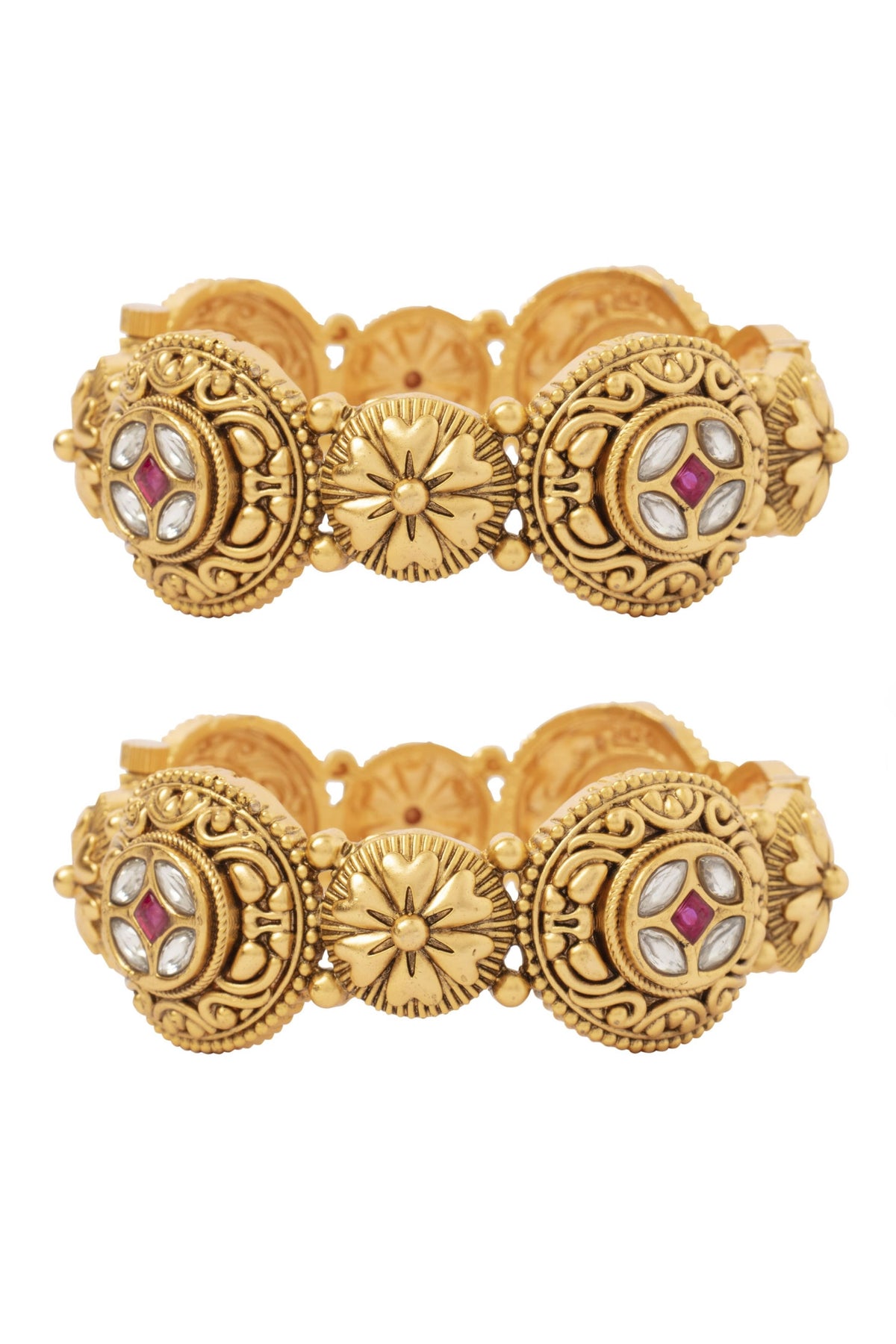 Isvaraah Gold Plated Kundan Polki Bangles