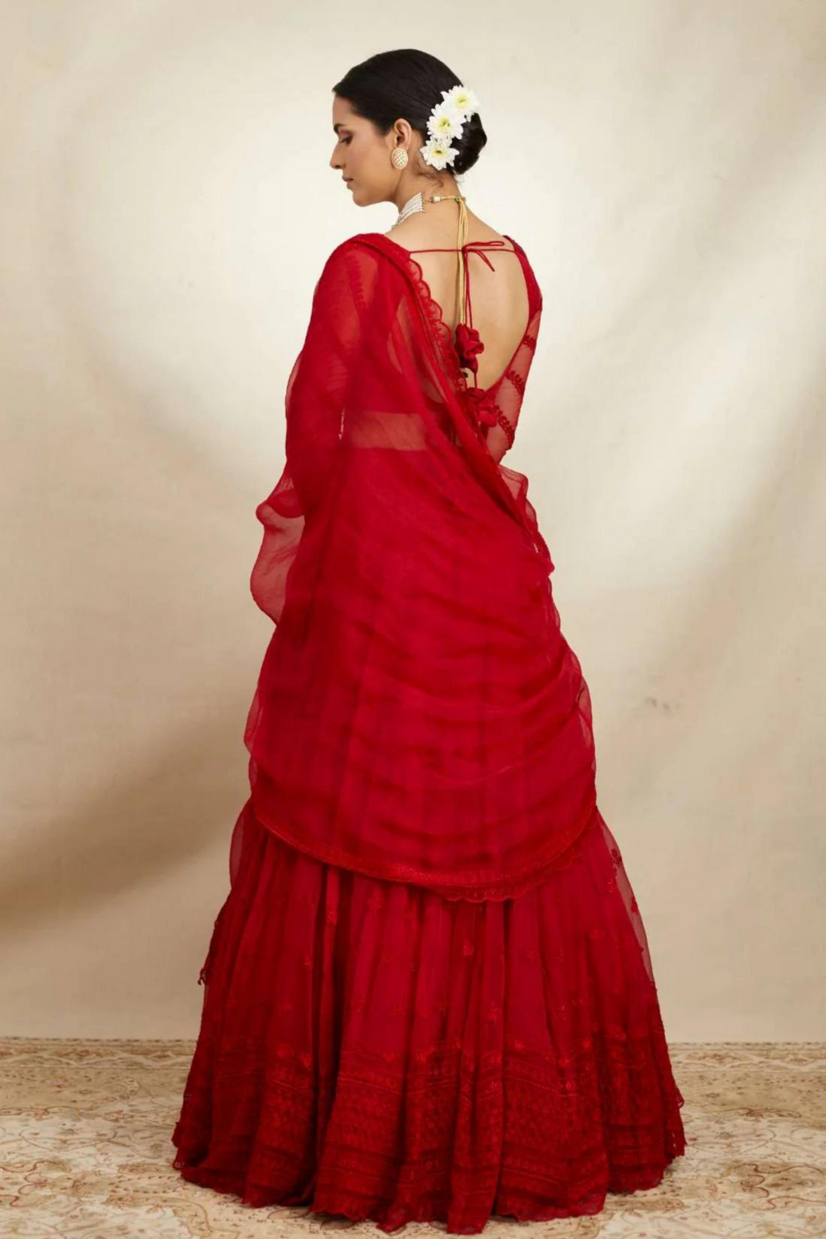 Red Organza Lehenga Set
