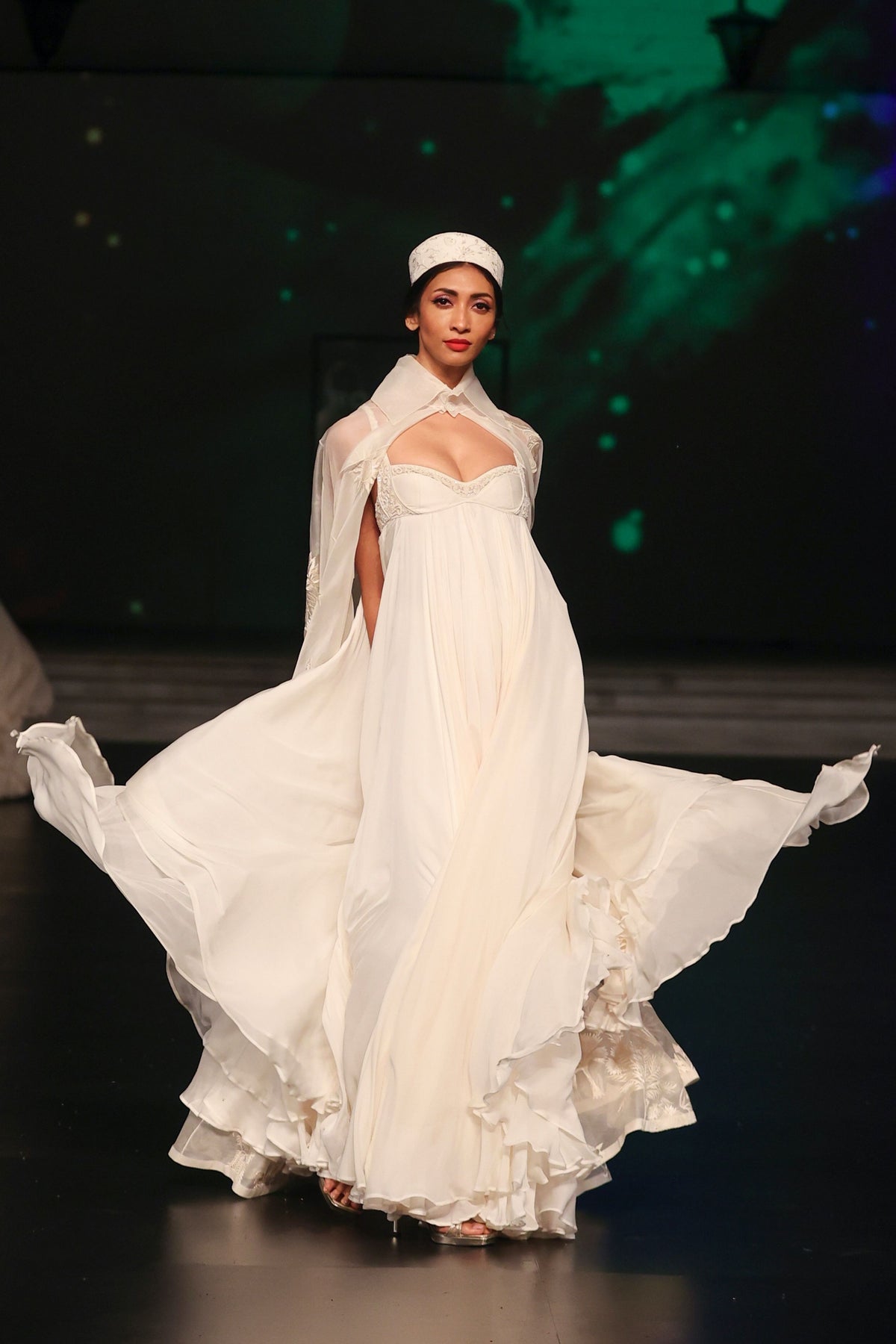 Ivory Chanderi Chiffon Anarkali Set