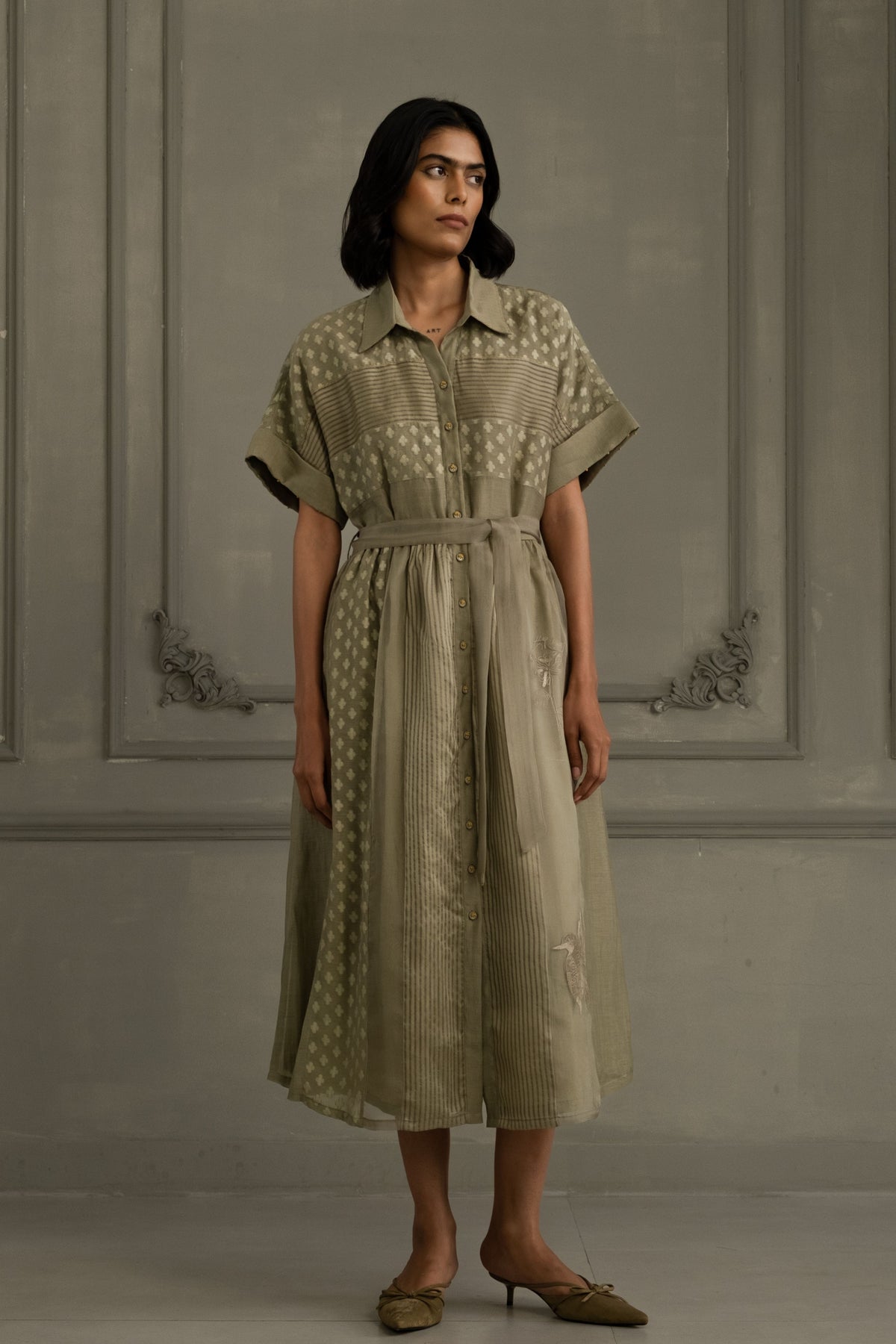 Sage Lace Belted Dress