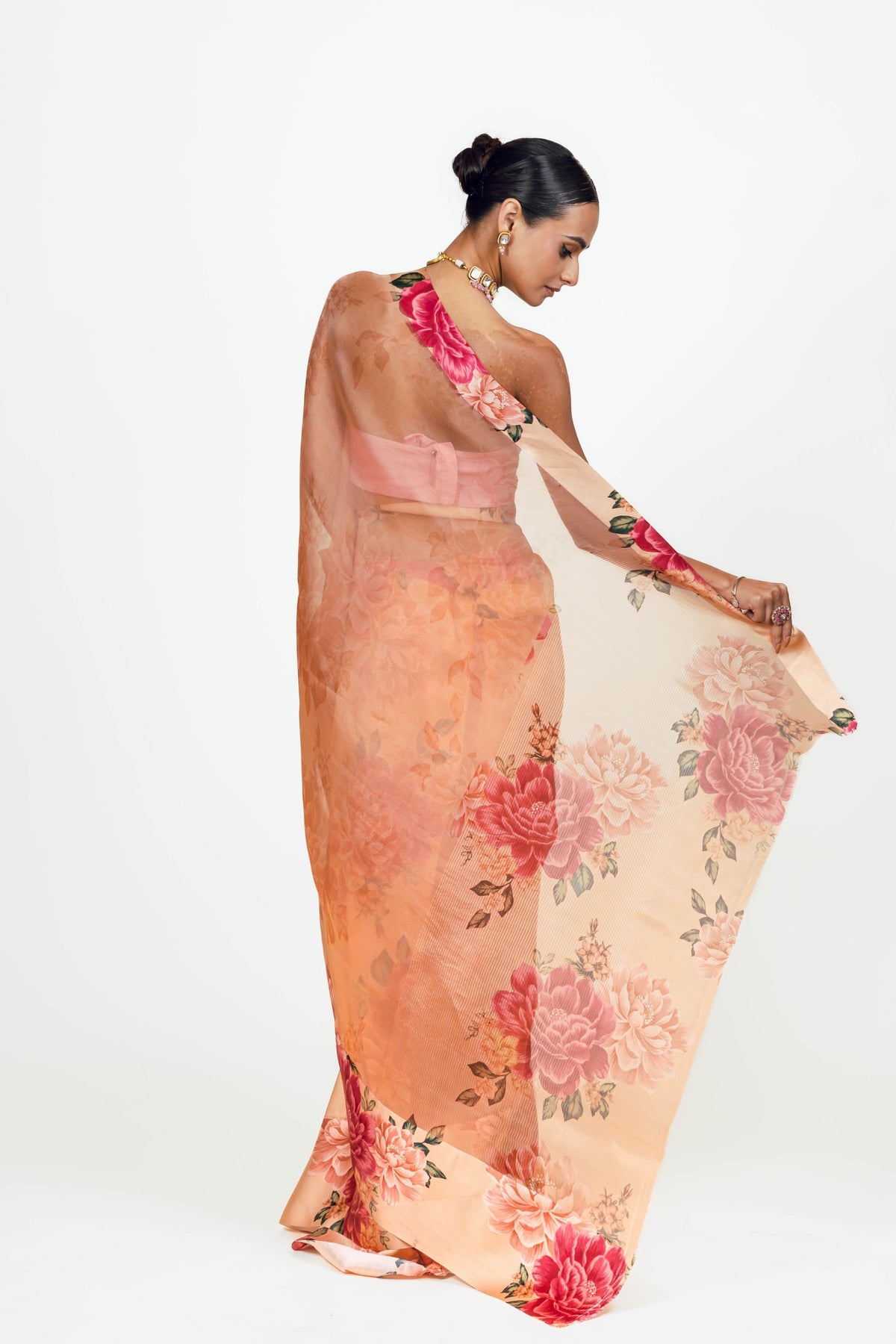 Farah Peach Organza Saree