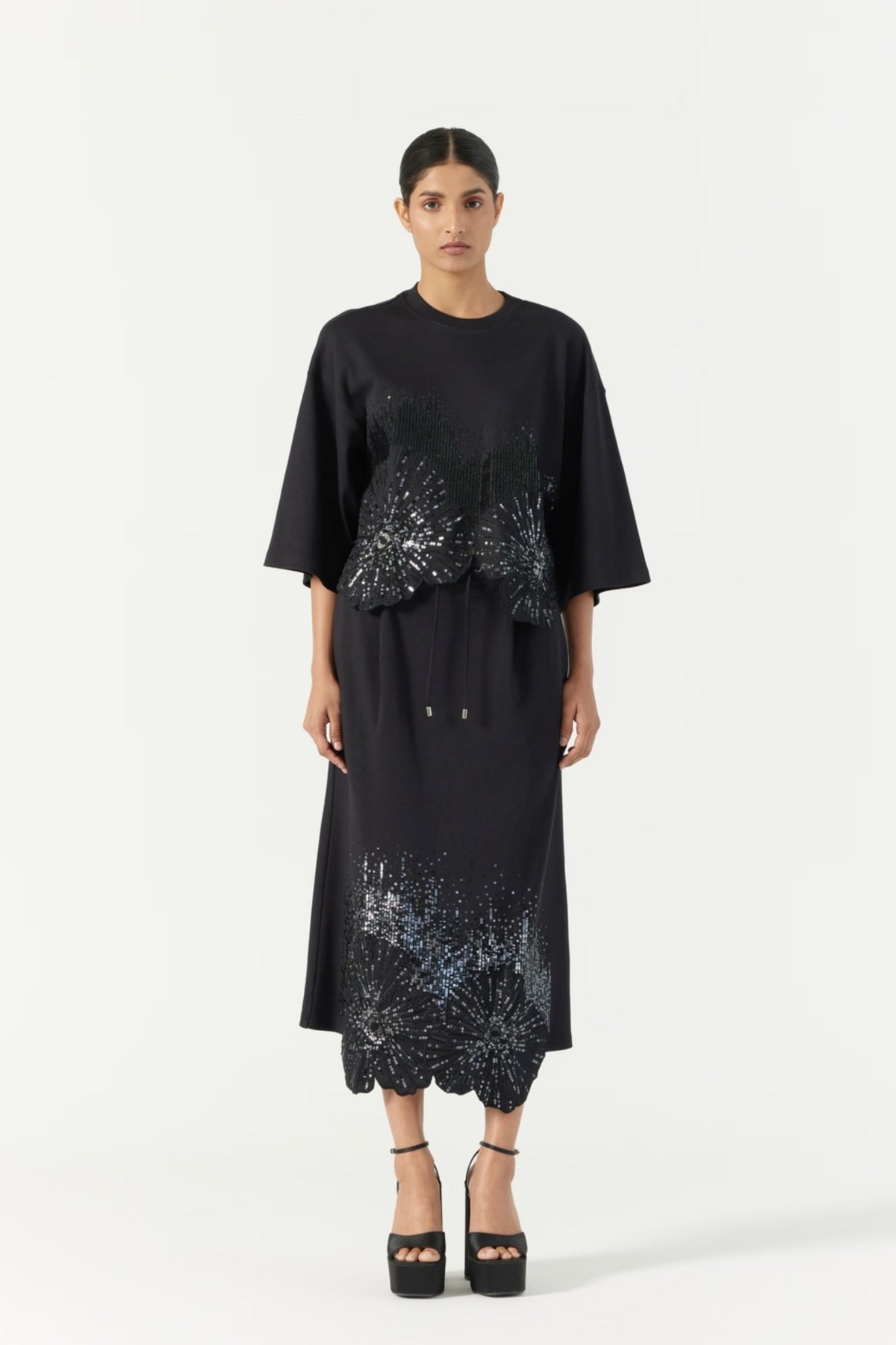 Pansy Black Embroidered Skirt
