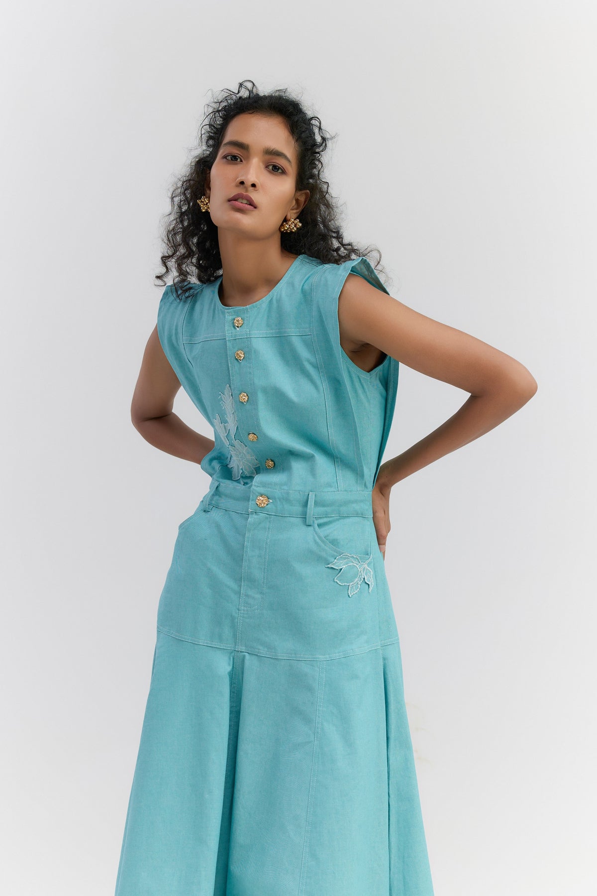 Aqua Blue Cotton Denim Dress