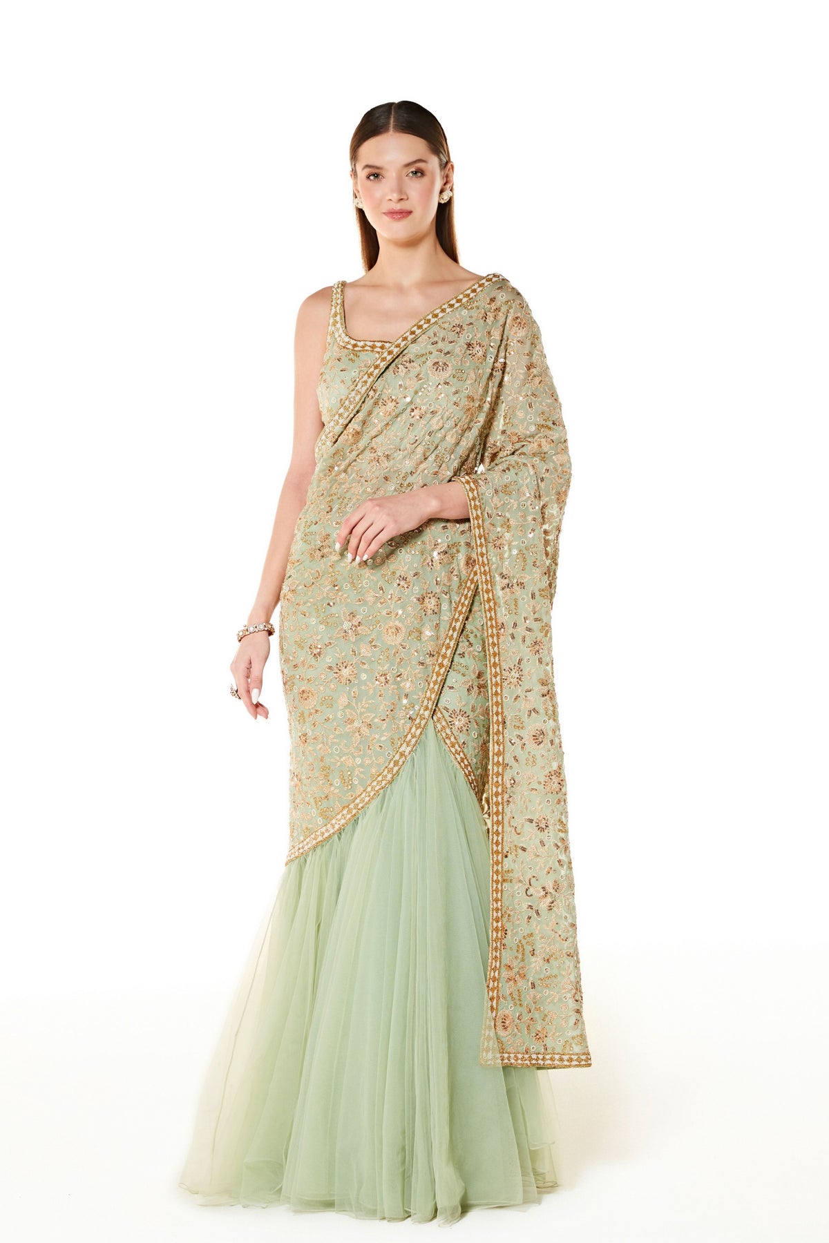 Sage Sairaa Embroidered Saree Set