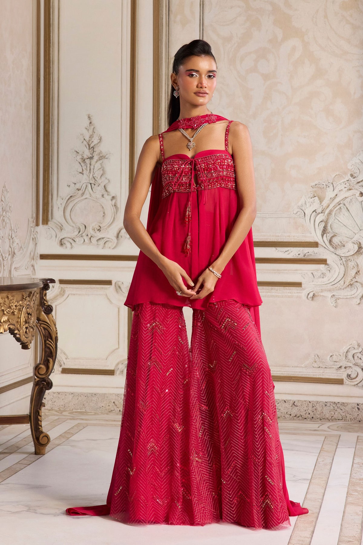 Magenta Flowy Peplum Set