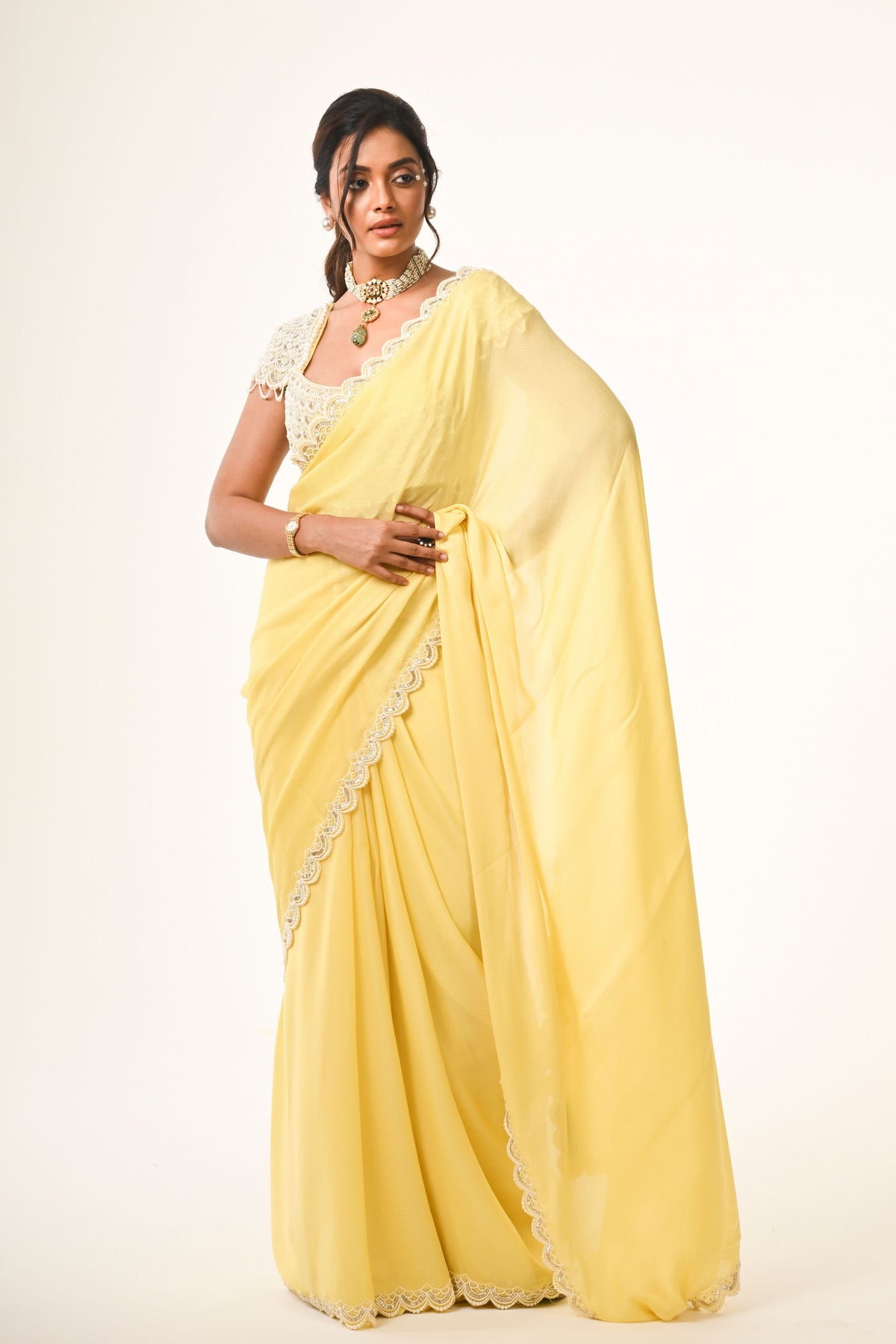 Scallop Embroidered Saree Set
