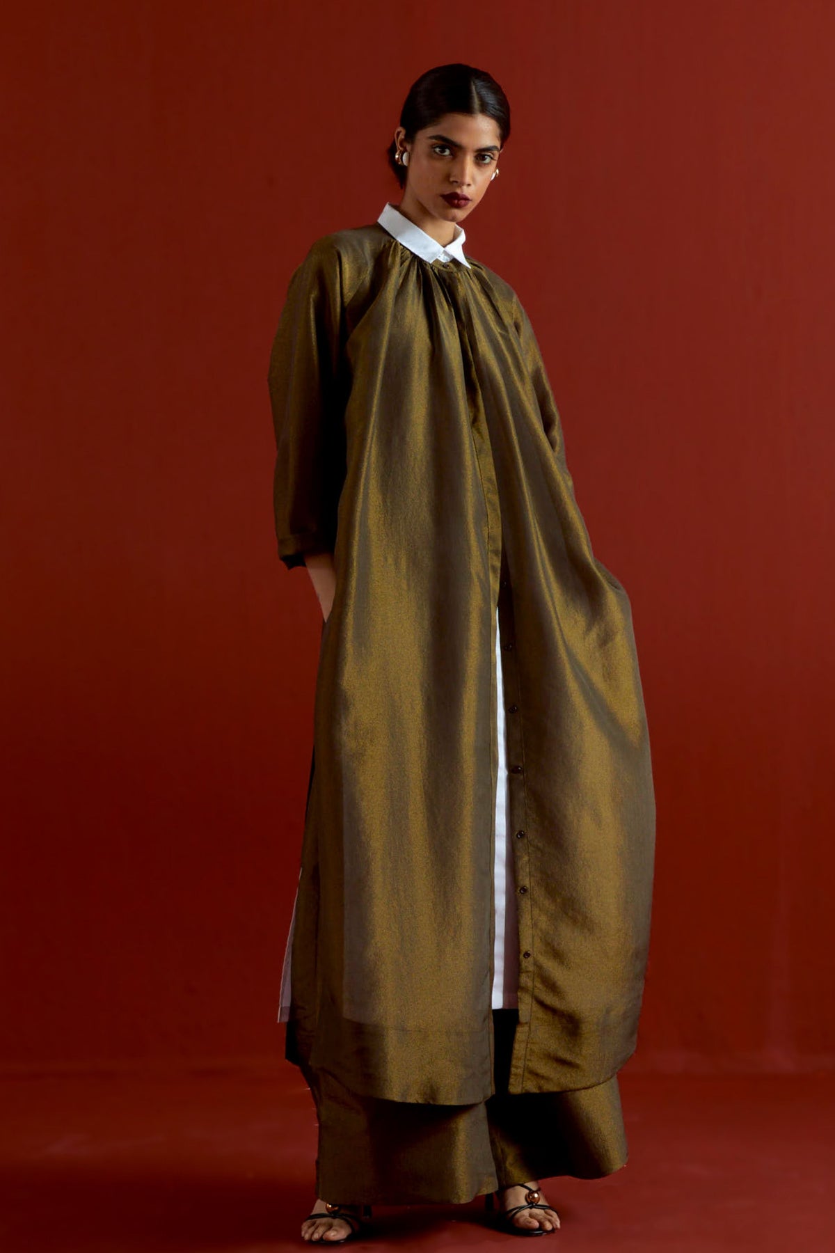 Gather Neck Shirt Set