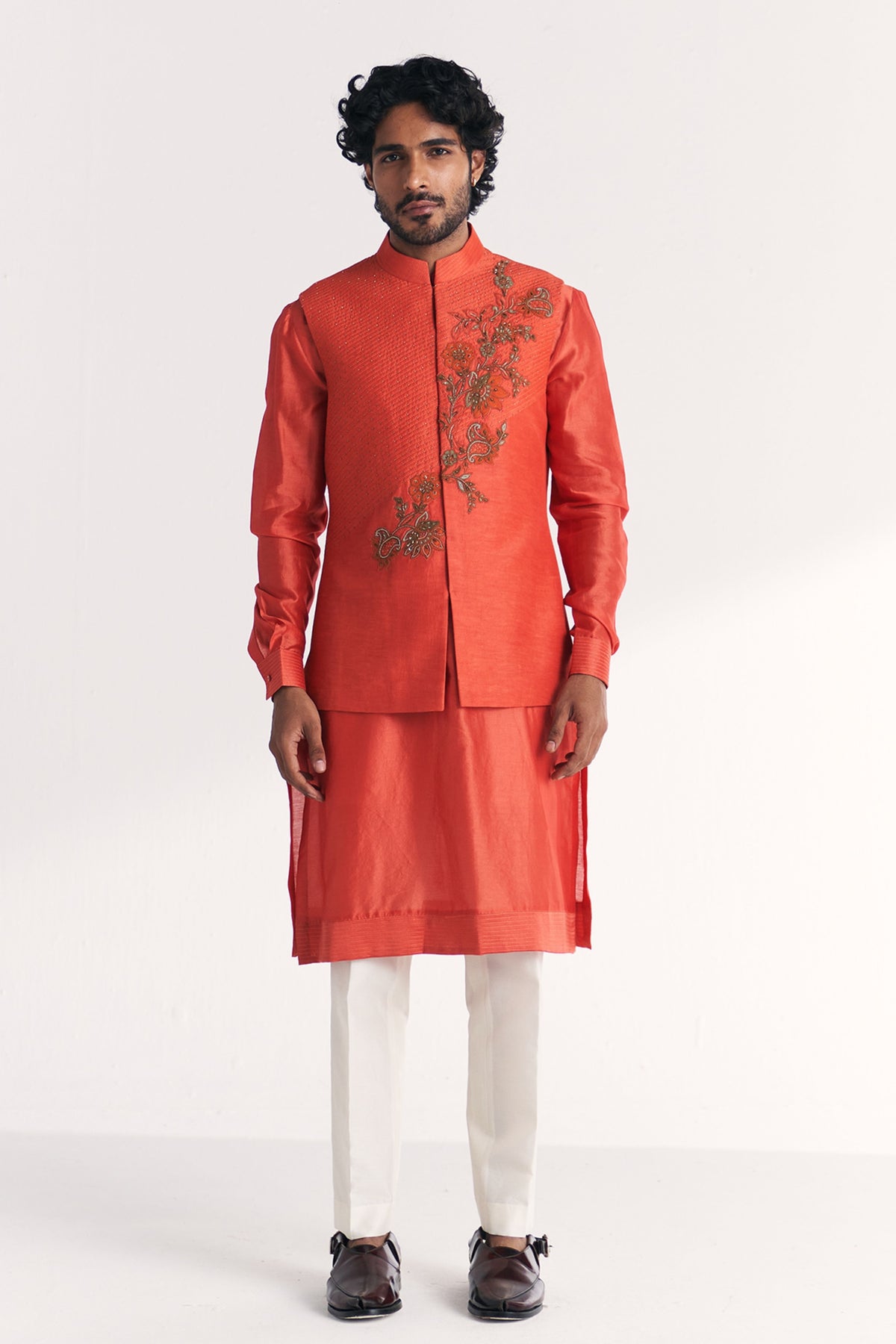 Rawal Tangerine Nehru Jacket Set