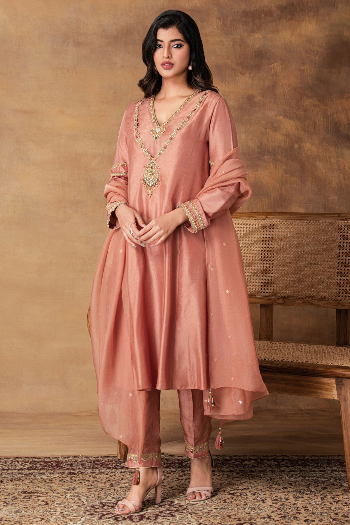 Mocha Pink Silk Kurta Set
