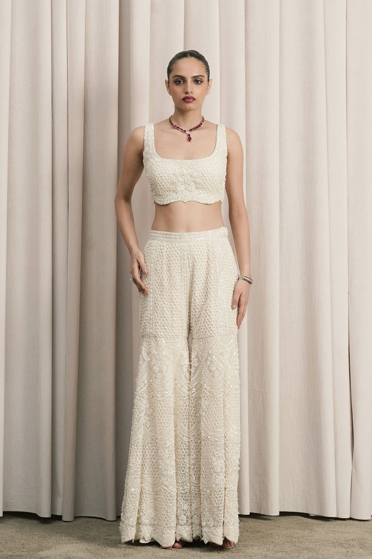 Ivory Embroidered Jacket Sharara Set