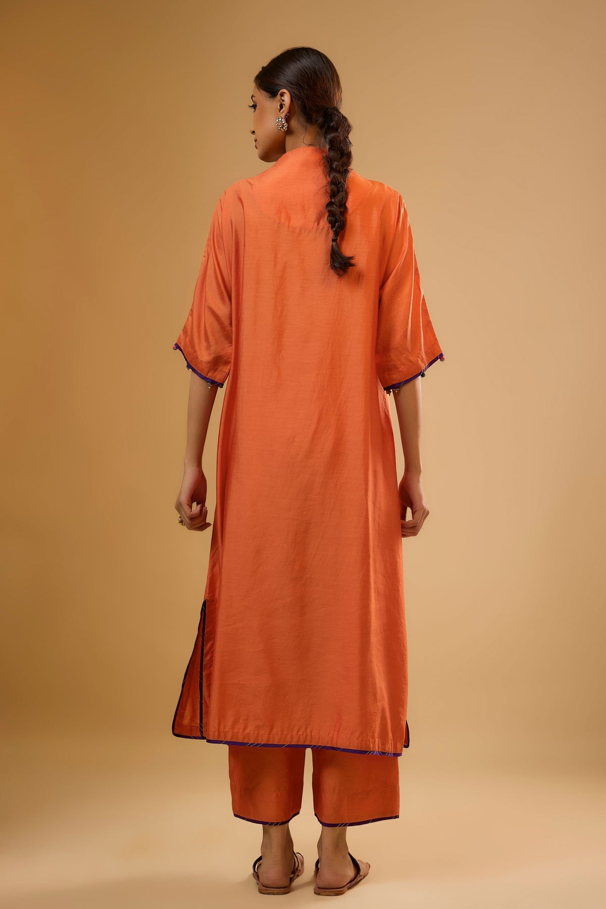 Dori Yoke Orange Kurta Set